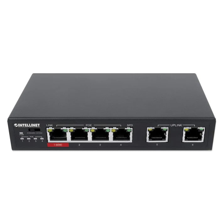 Intellinet 6-Port Fast Ethernet Switch mit 4 PoE-Ports (1 x High-Power PoE)