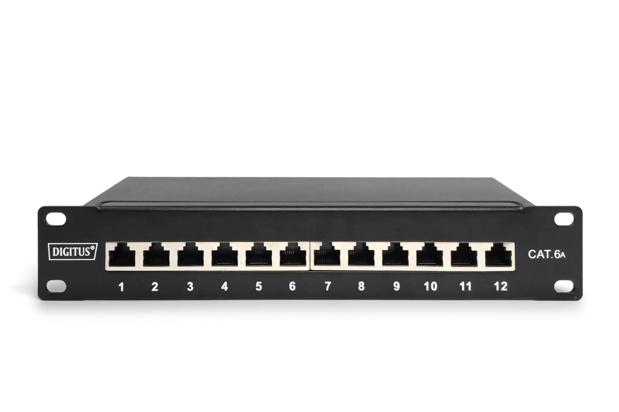 DIGITUS CAT 6A Patch Panel, geschirmt, 12-Port, 1HE, 10", schwarz