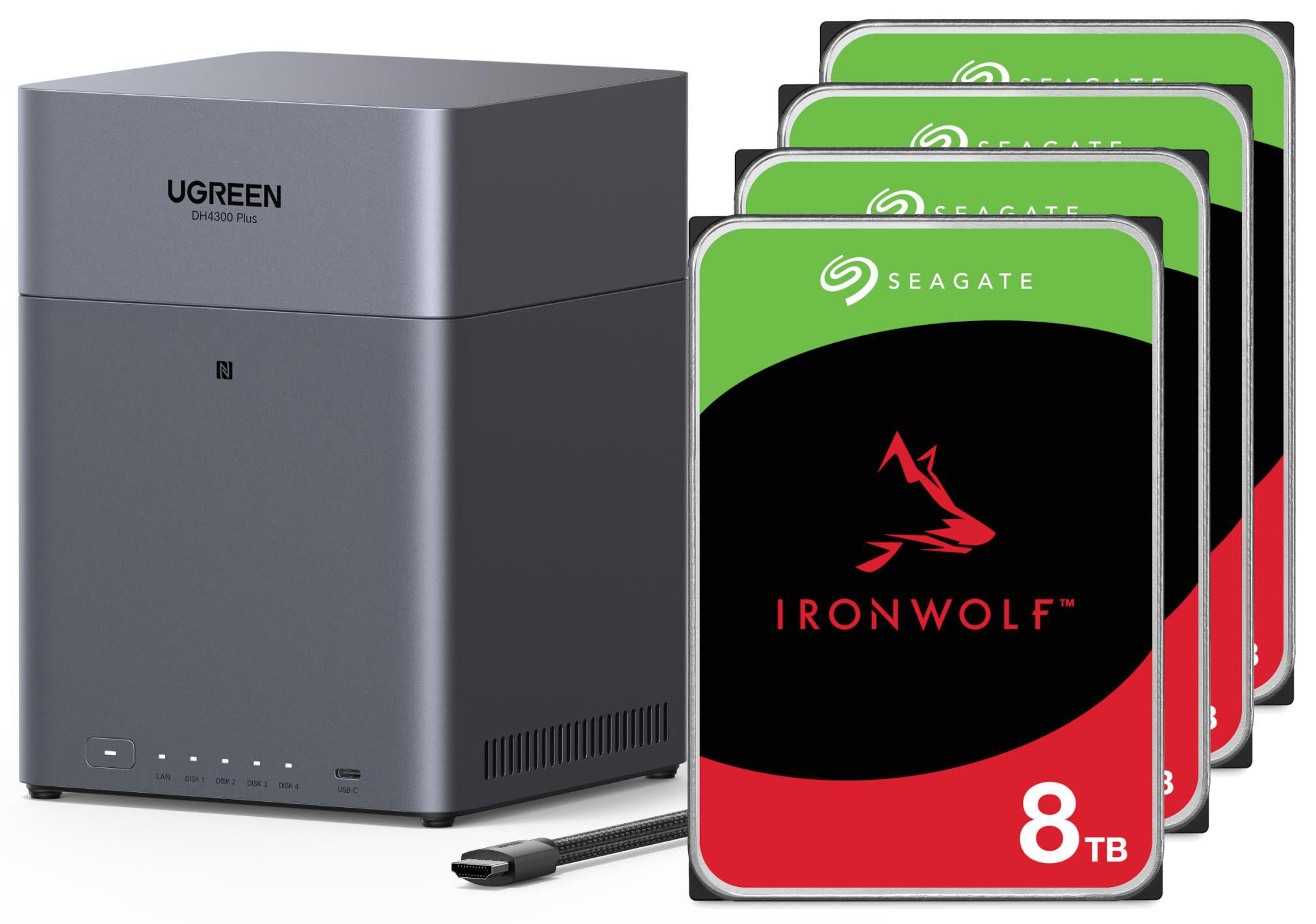 UGREEN NASync DH4300 Plus NAS System 4-Bay 32TB inkl. 4x Seagate IronWolf ST8000VN002 8 TB