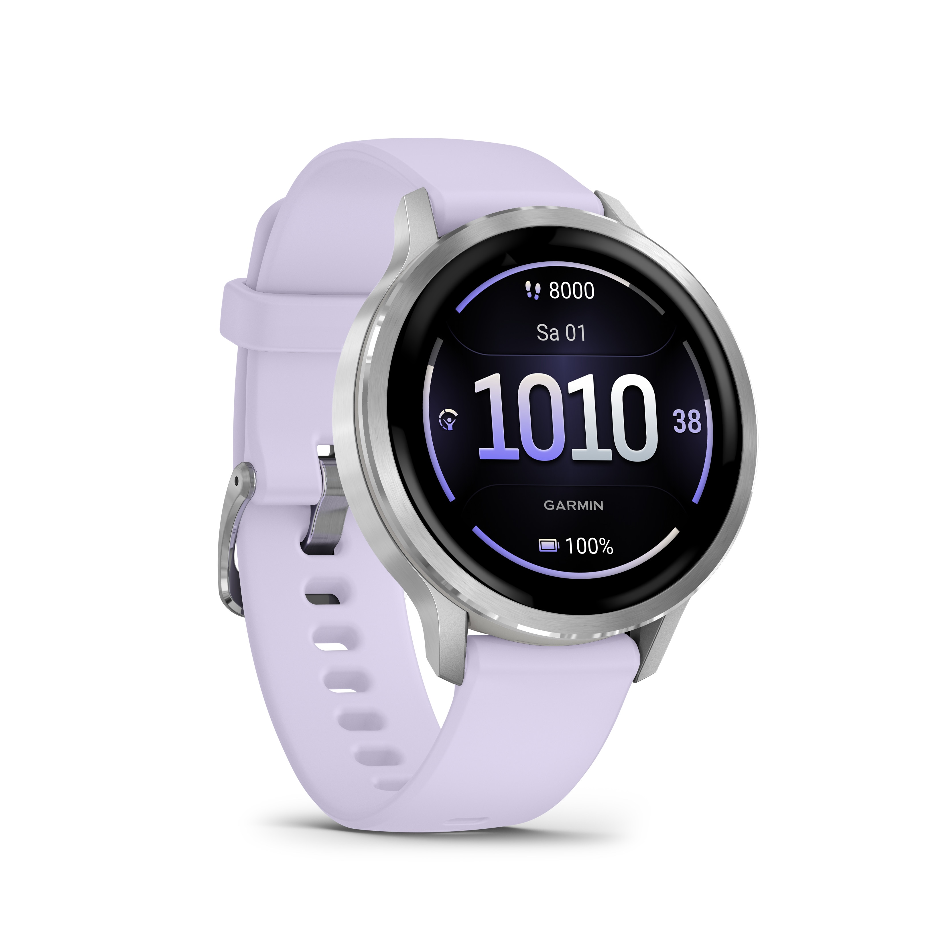 Garmin Venu® 4 - 41 mm Grau/Silber mit Schnellwechsel-Silikon-Armband 18 mm Lavendelblau