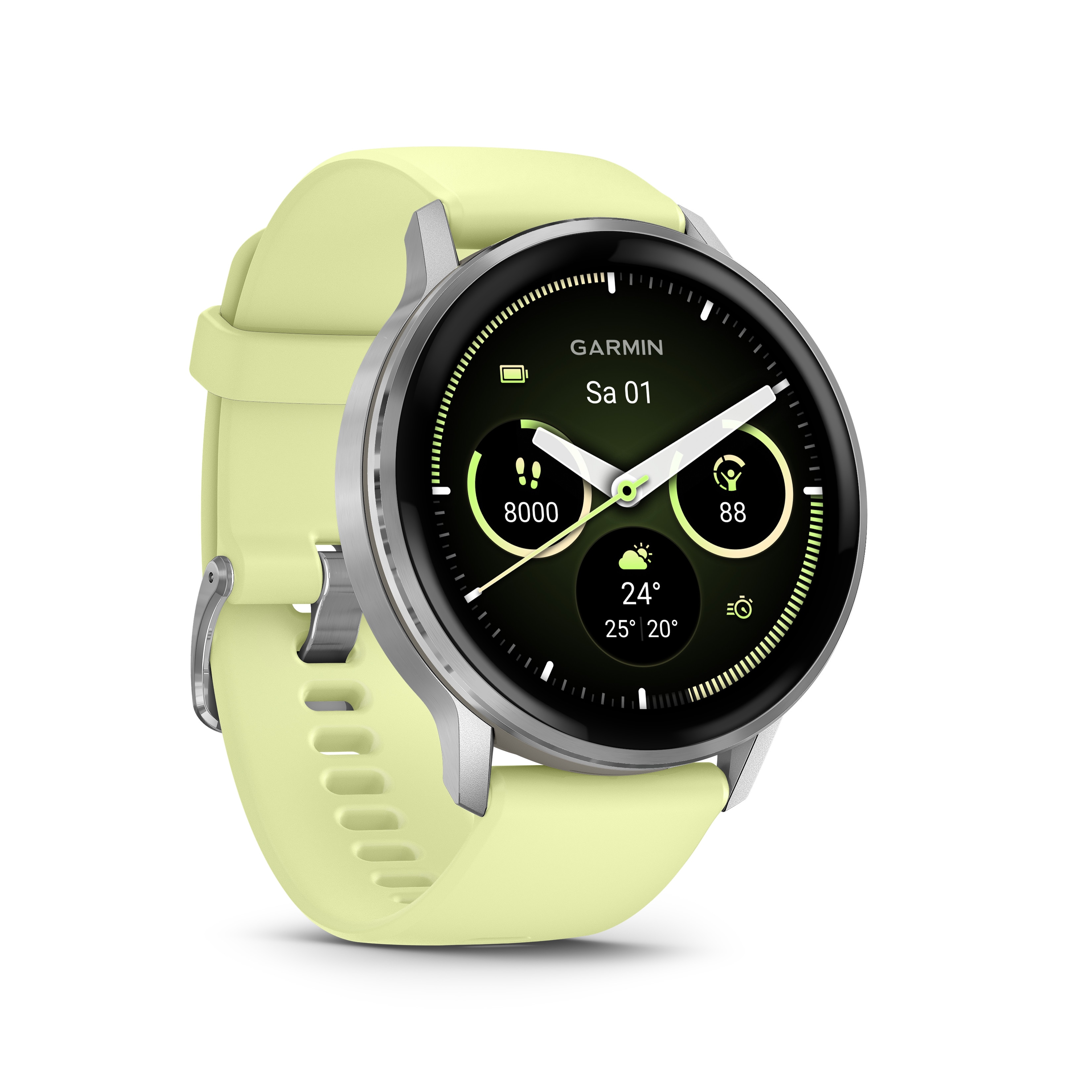 Garmin Venu® 4 - 45 mm Grau/Silber mit Schnellwechsel-Silikon-Armband 22 mm Zitrone