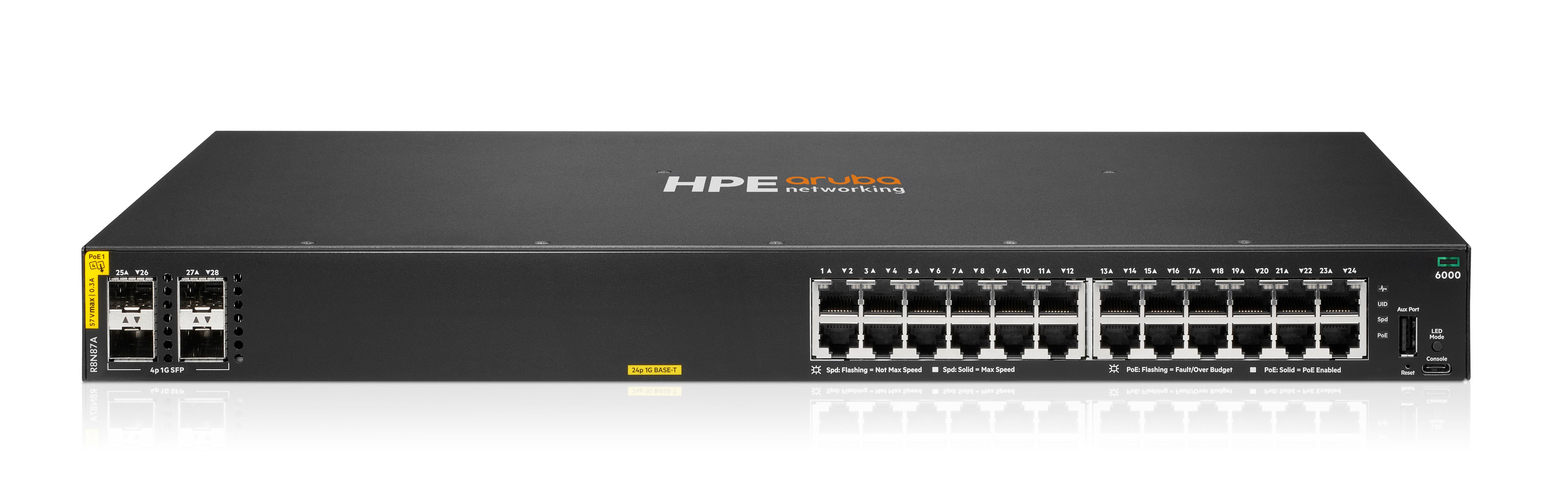 HPE Aruba Networking CX 6000 24G Class4 PoE 4SFP 370W Switch EU