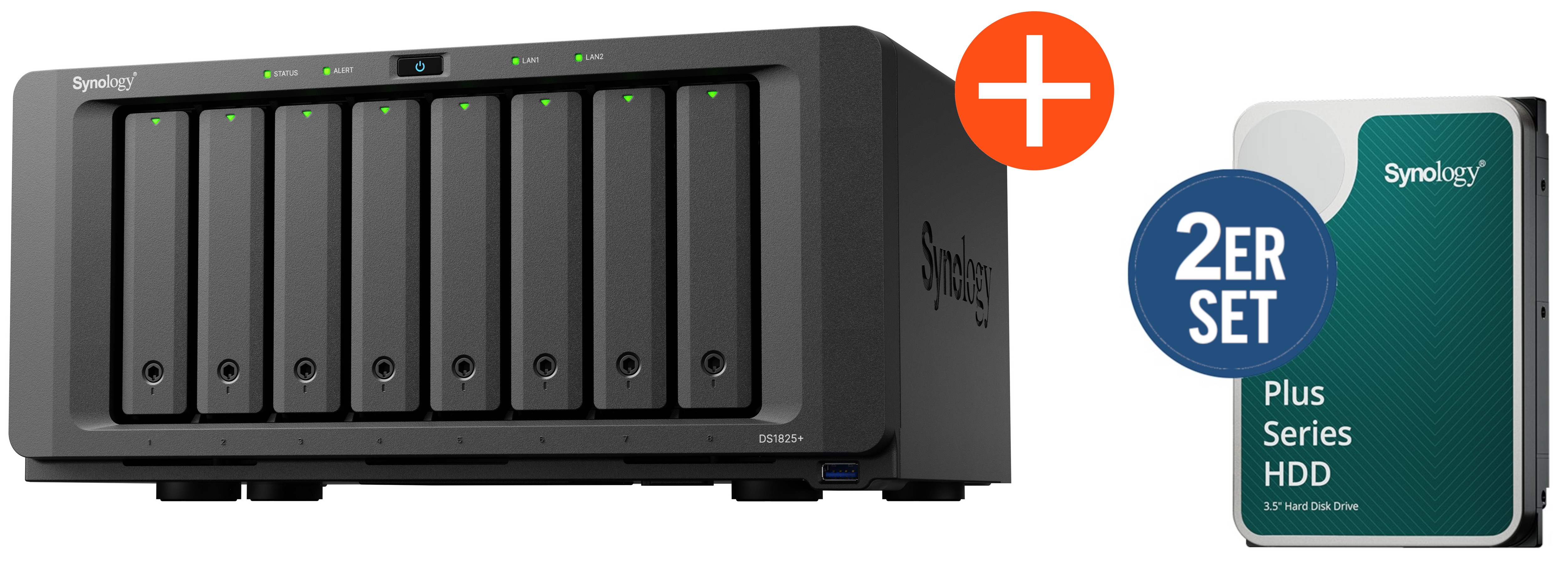 Synology Diskstation DS1825+ NAS System 8-Bay 16 TB inkl. 2x 8 TB Synology HDD HAT3320-8T