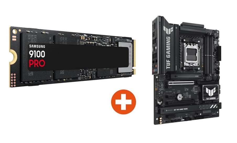Samsung 9100 PRO NVMe SSD 1 TB M.2 PCIe 5.0 + ASUS TUF GAMING B850-PLUS WIFI ATX Mainboard Sockel AM5