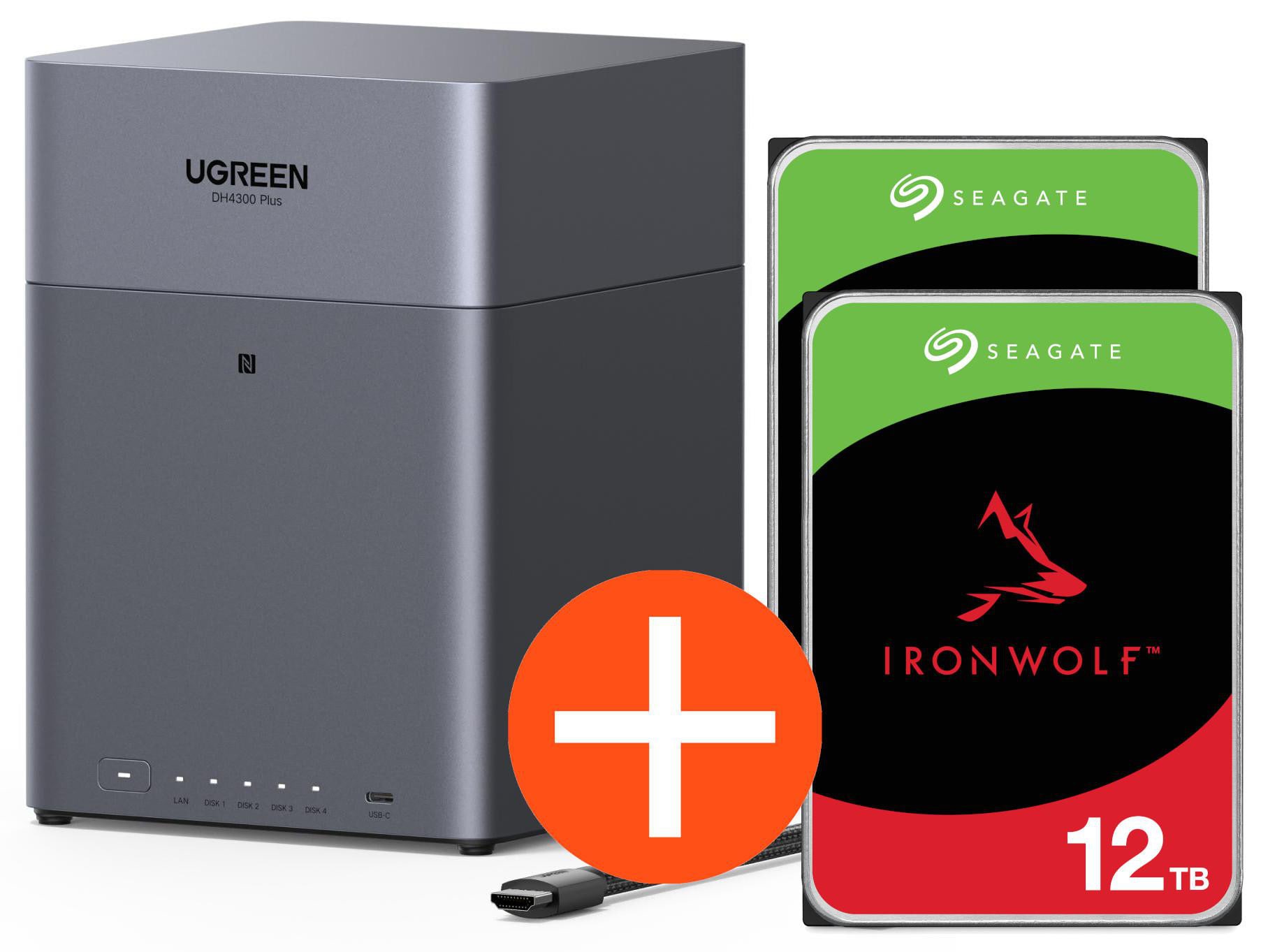 UGREEN NASync DH4300 Plus NAS System 4-Bay 24TB inkl. 2x Seagate IronWolf ST12000VN0008 12 TB