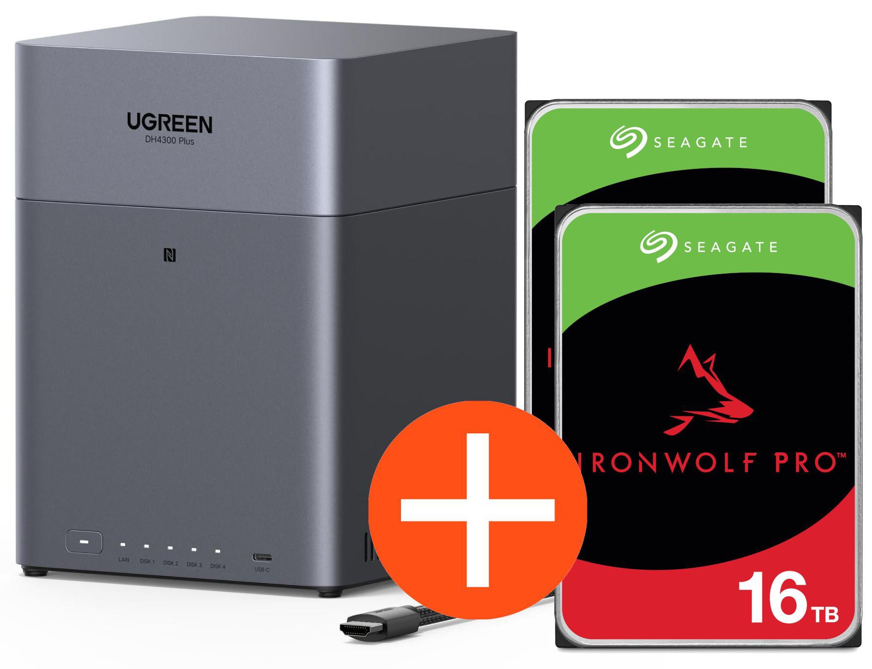 UGREEN NASync DH4300 Plus NAS System 4-Bay 32TB inkl. 2x Seagate IronWolf ST16000NT001 16 TB
