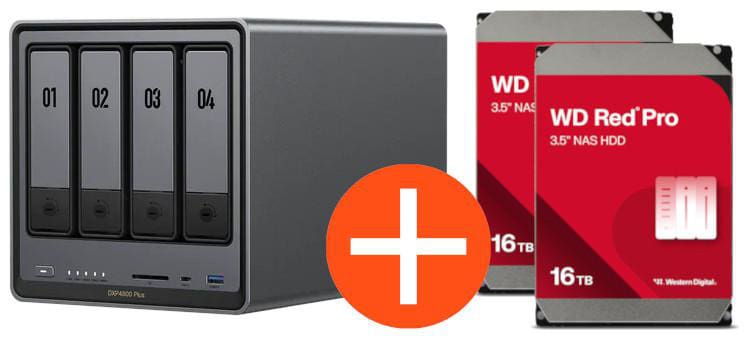 UGREEN NASync DXP4800 Plus NAS System 4-Bay 32TB inkl. 2x WD WD161KFGX NAS HDD - 16 TB