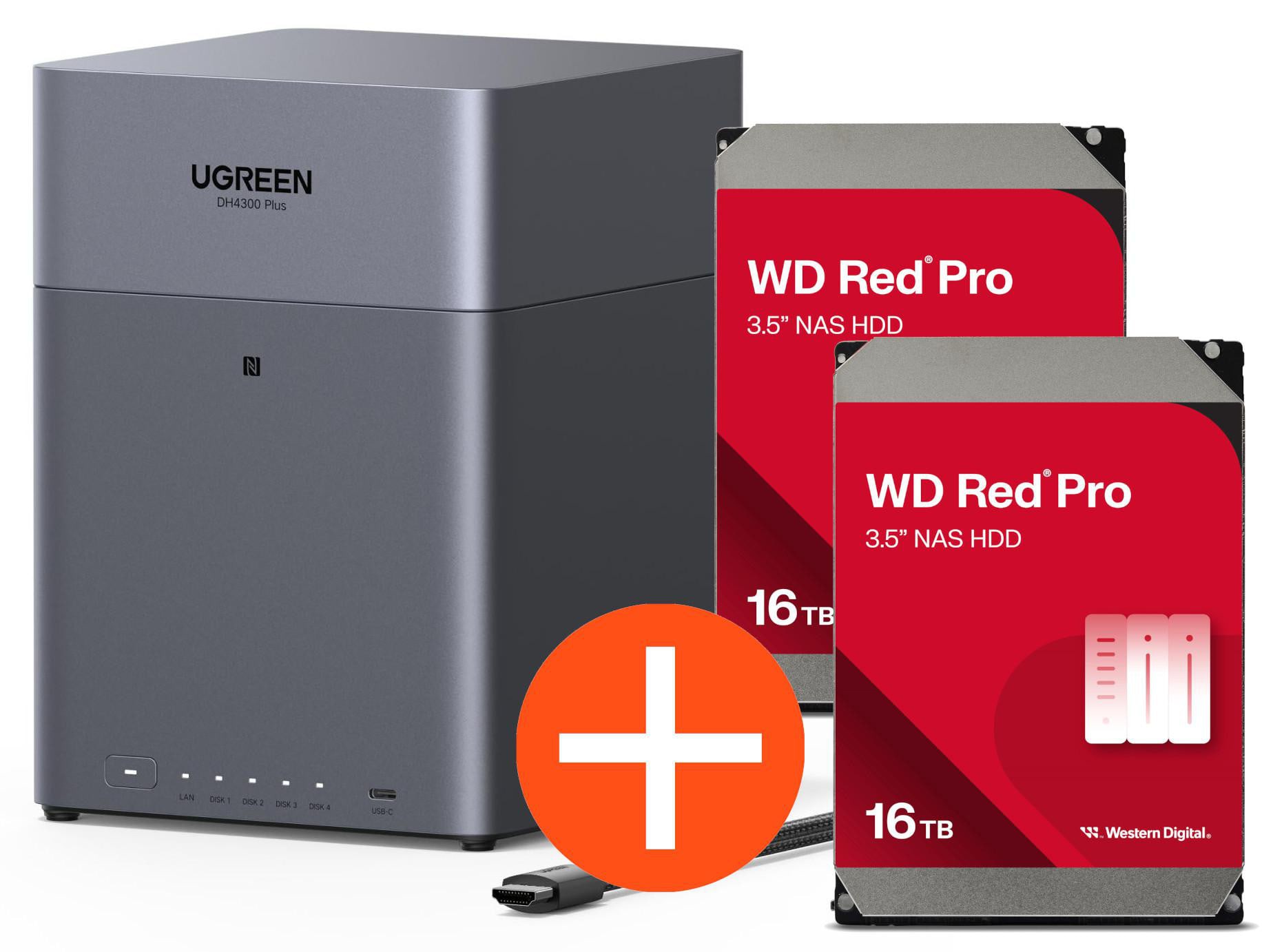 UGREEN NASync DH4300 Plus NAS System 4-Bay 32TB inkl. 2x WD WD161KFGX NAS HDD - 16 TB