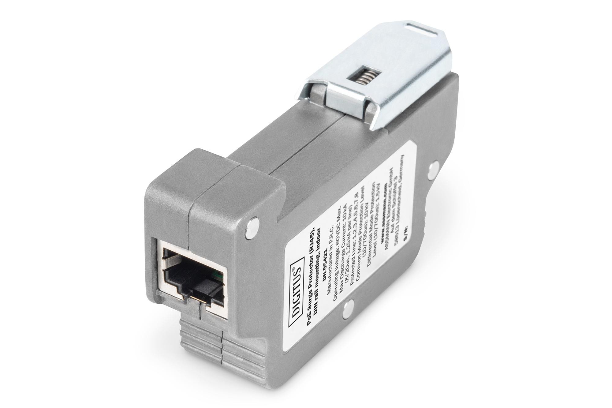 DIGITUS PoE Überspannungsschutz (RJ45), DIN-Schienenmontage, Indoor