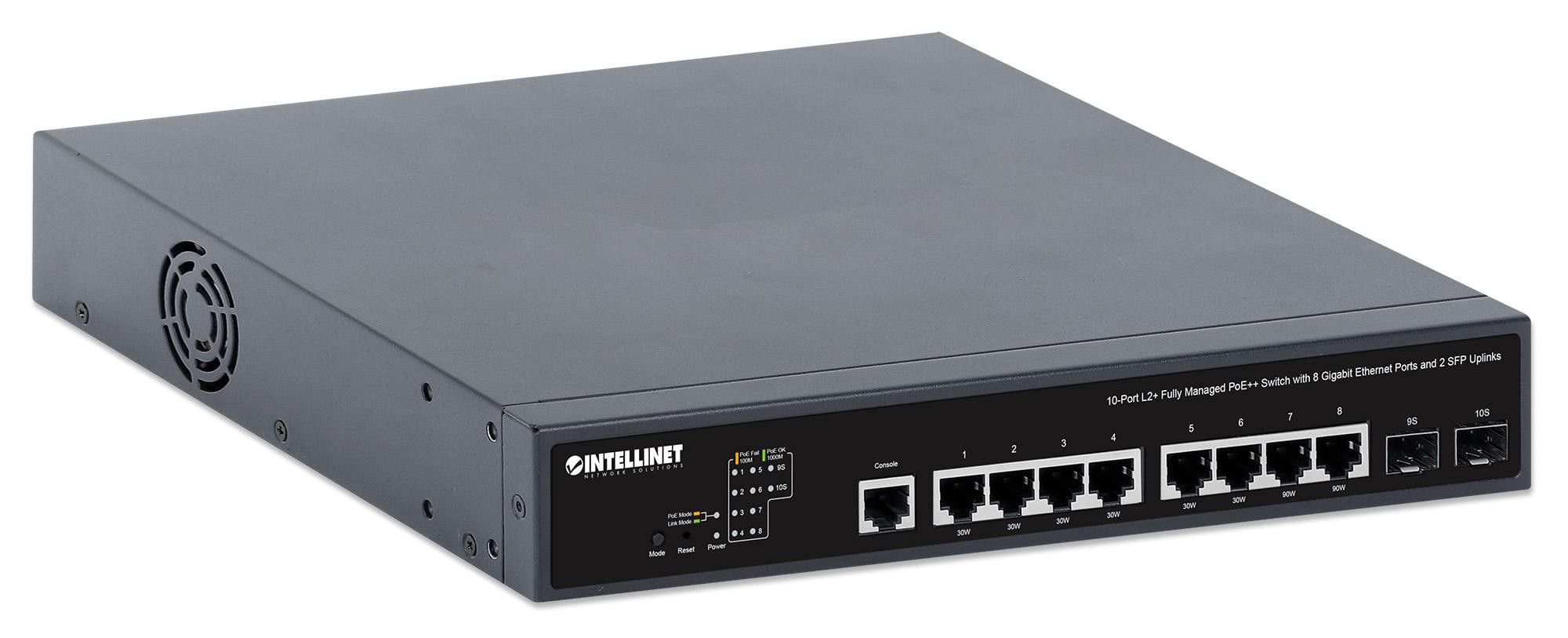 Intellinet 10-Port L2+ Fully Managed PoE++ Switch mit 8 Gigabit Ethernet-Ports und 2 SFP-Uplinks