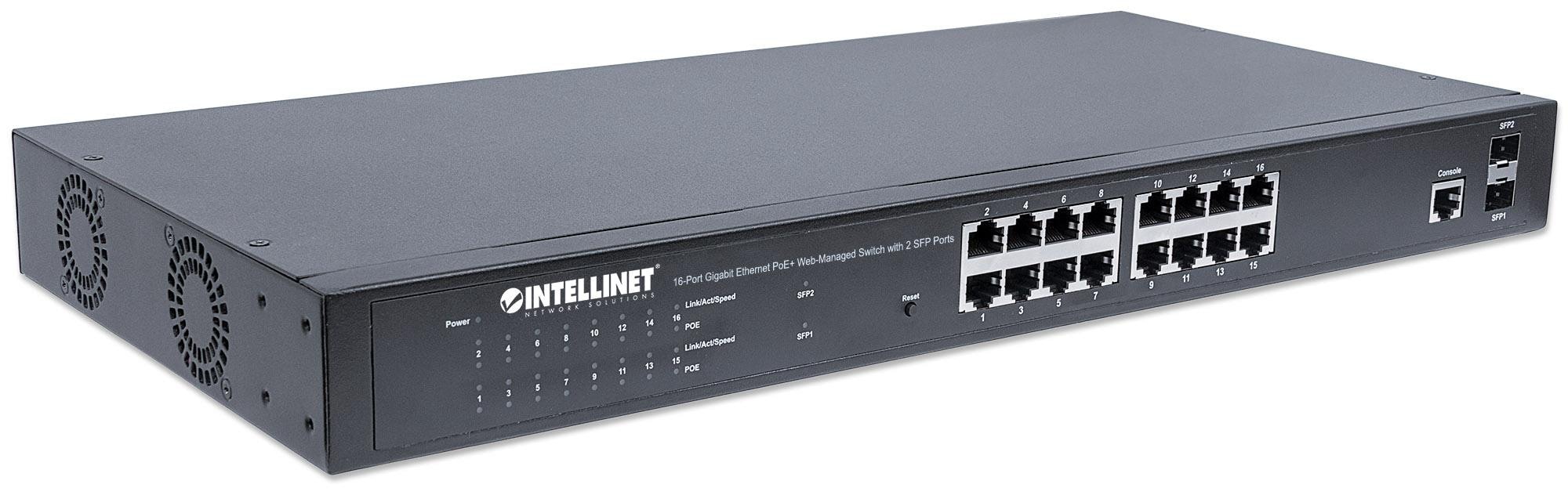 Intellinet 16-Port Gigabit Ethernet PoE+ Web-Managed Switch mit 2 SFP-Ports