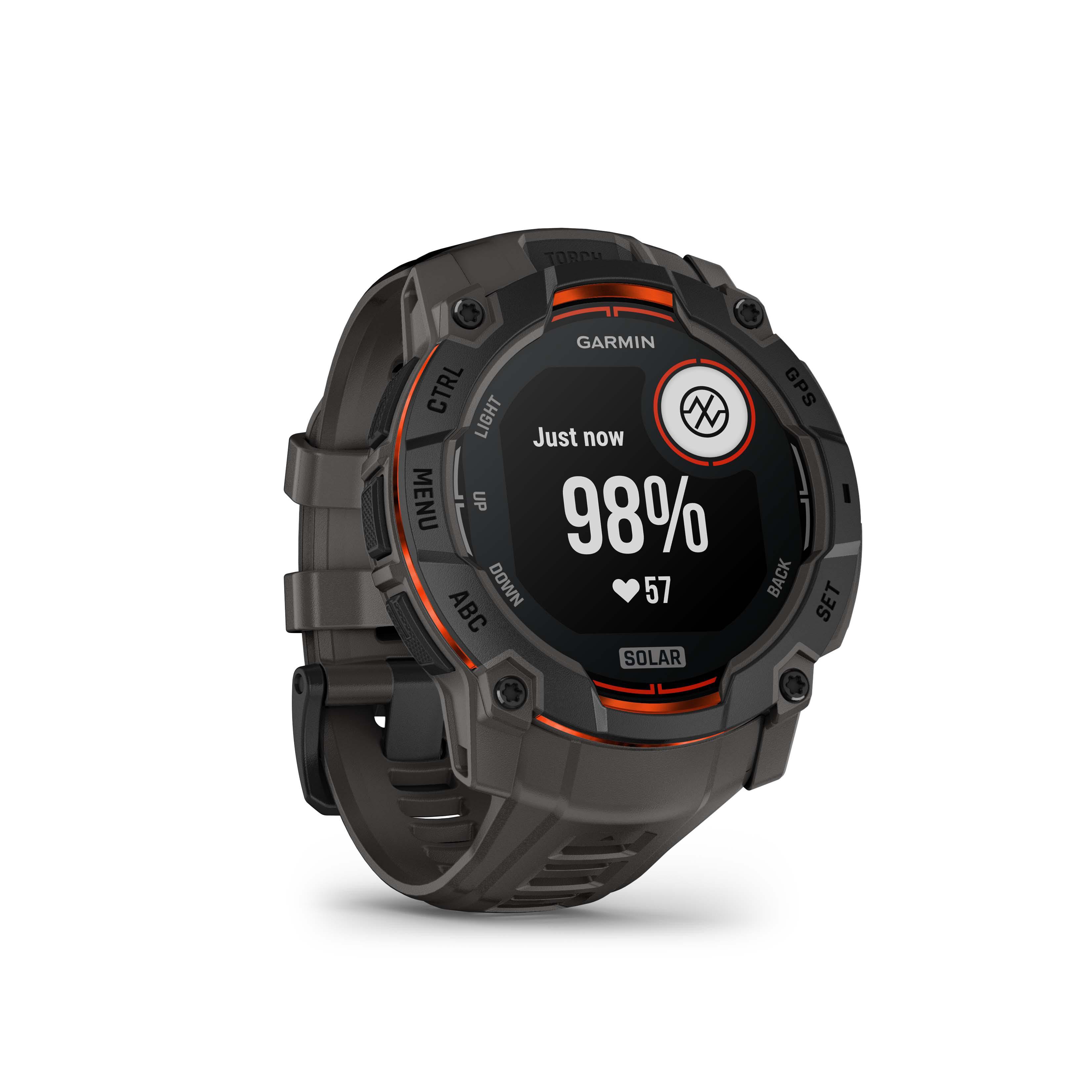 Garmin Instinct® 3 Solar 50mm Kohle/ Schwarz mit Silikon-Wechselarmband 26 mm Kohle