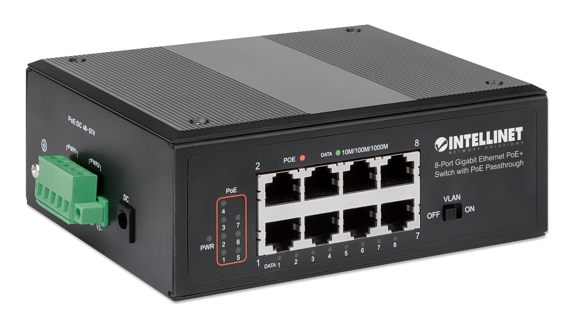 Intellinet PoE-Powered 8-Port PoE+ Gigabit Industrie-Switch mit PoE-Passthrough