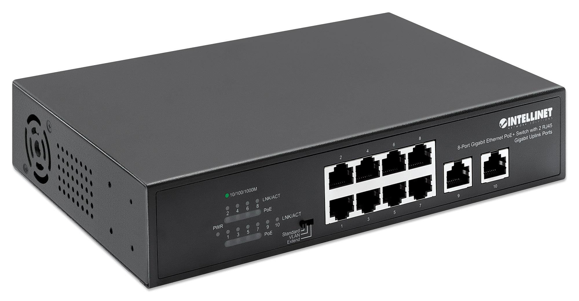 Intellinet 8-Port Gigabit Ethernet PoE+ Switch mit 2 RJ45 Gigabit Uplink-Ports