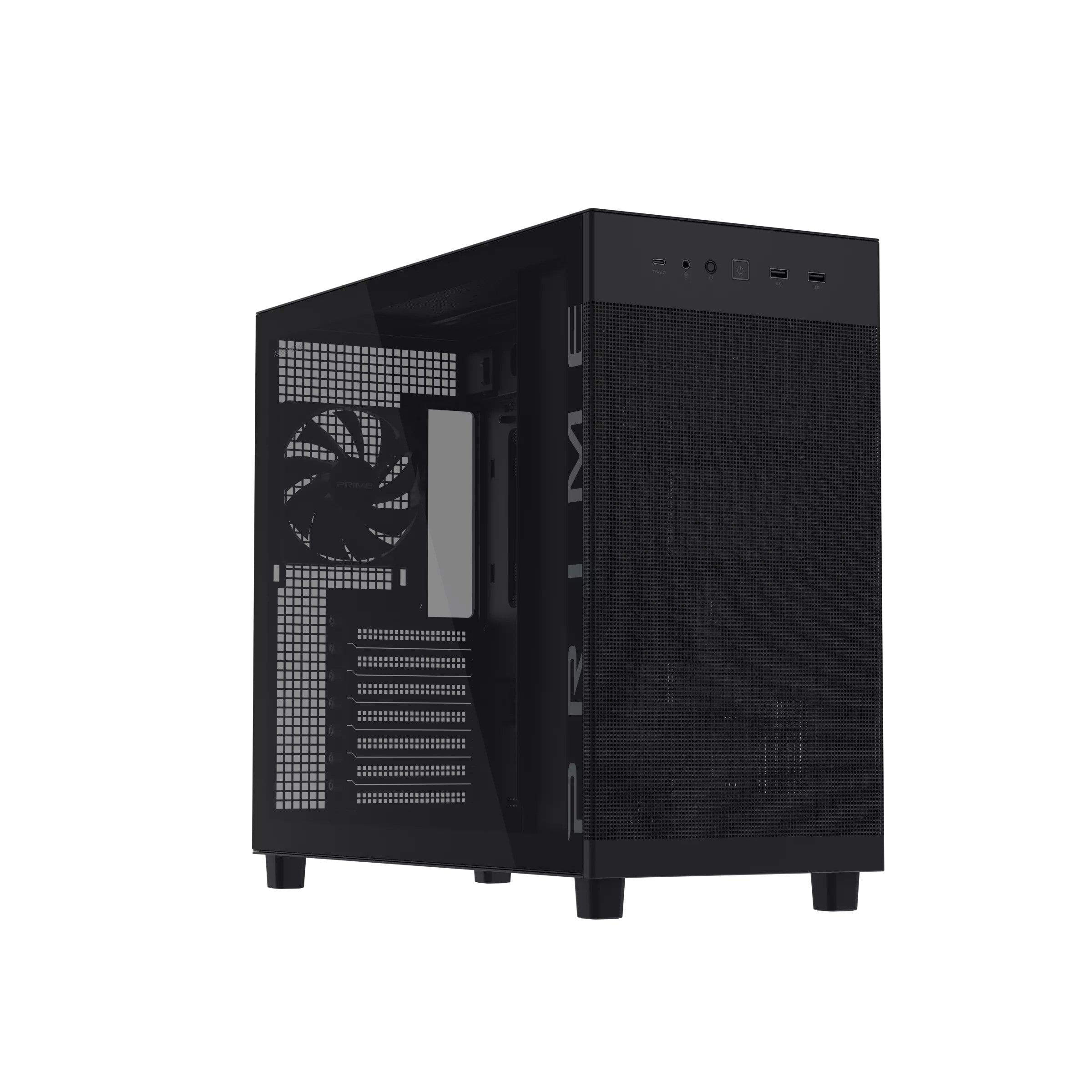 ASUS Prime AP303 Tempered Glass Panel ATX PC-Gehäuse | Schwarz | 44l, unterstützt 360mm-Kühler, Grafikkarten bis 360mm, 20Gbps USB-C, Quasi-Filter Mesh-Paneele, Grafikkarten Bracket - Bild 3