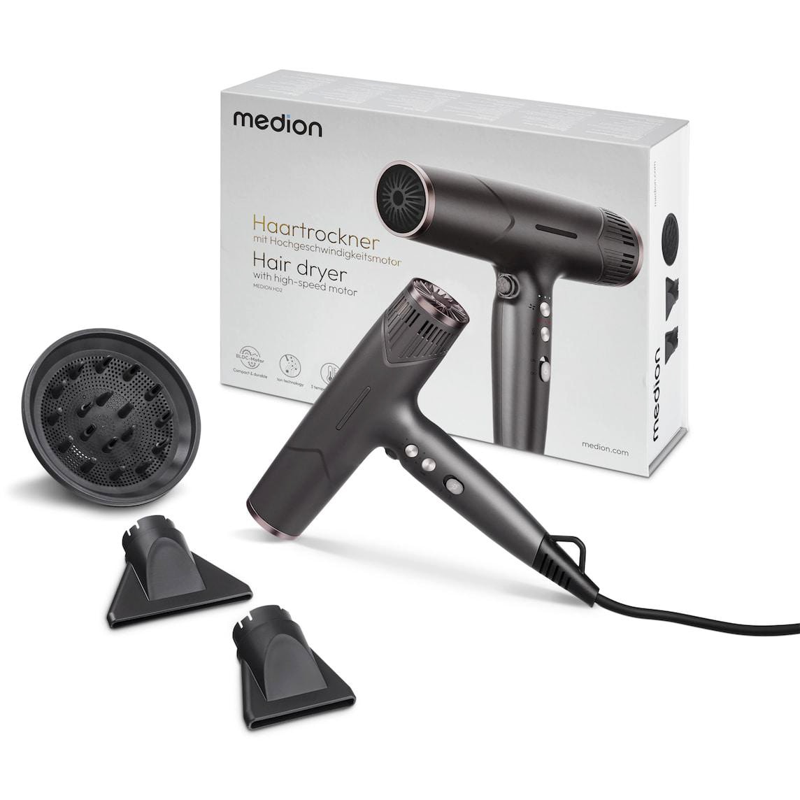Medion HD2 Haartrockner mit Ionen-Technologie grau 50076364