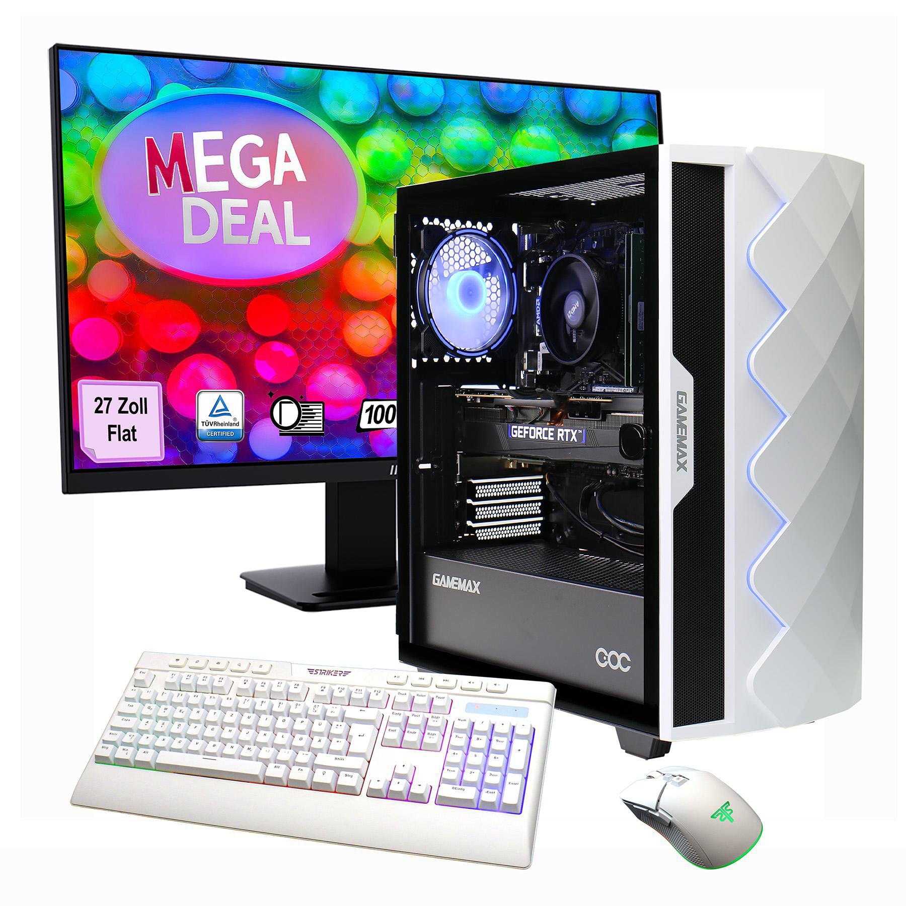 Hyrican GAMEMAX MegaDeal Diamond WT SET2702 7798 Gaming PC R7-5700X 16GB/1TB SSD RTX 5060 Win11 + MSI PRO MP273A LED-Monitor, 69cm (27") SET02702