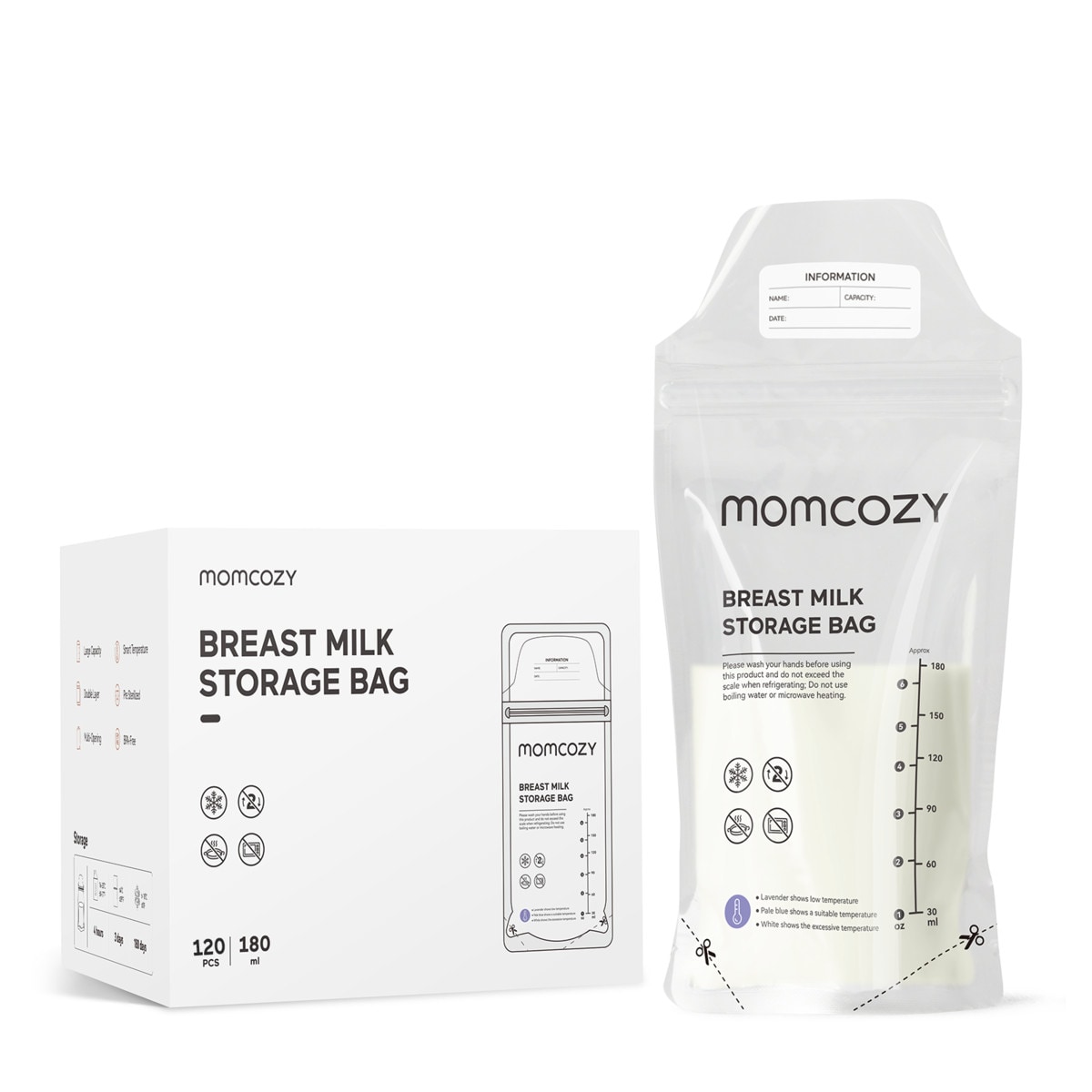 Momcozy Weiss/Transparent Babynahrungsbehälter, Breastmilk Storage Bags - Image 2