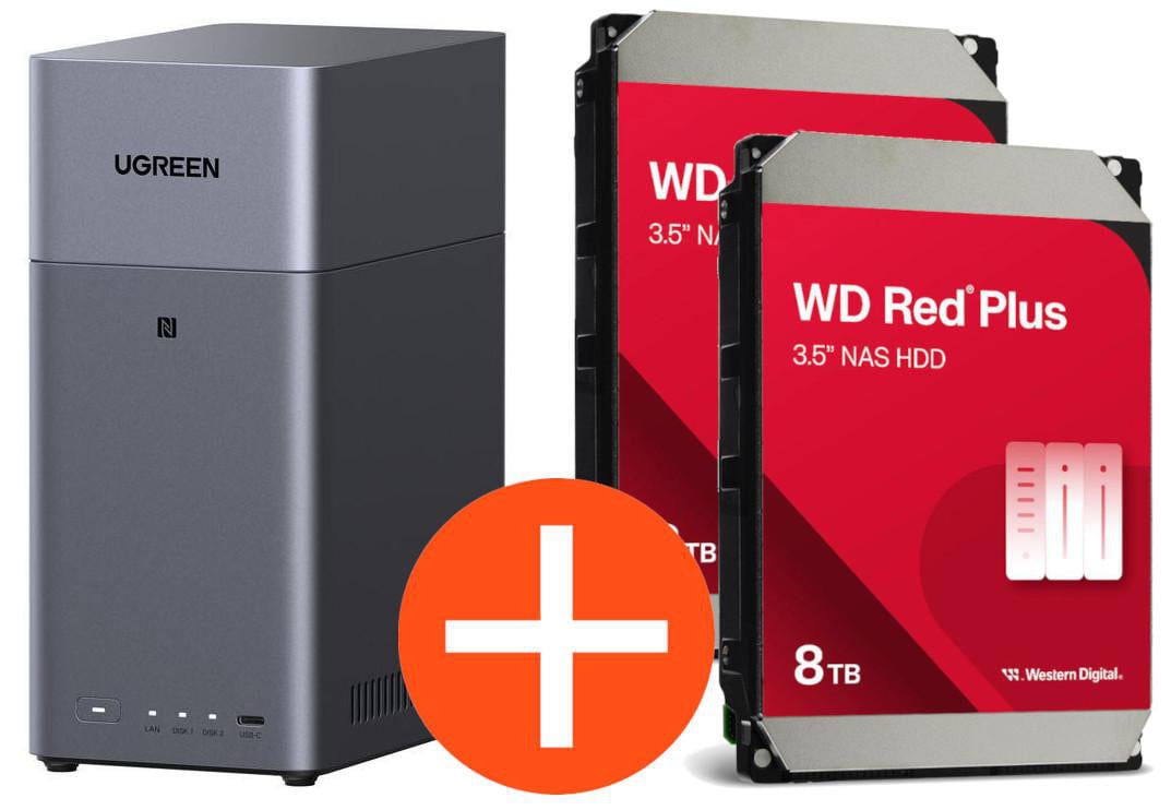 UGREEN NASync DH2300 NAS System 2-Bay 16TB inkl. 2x WD WD80EFPX NAS HDD - 8 TB