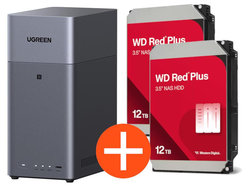 UGREEN NASync DH2300 NAS System 2-Bay 24TB inkl. 2x WD WD120EFGX NAS HDD - 12 TB
