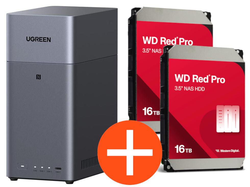 UGREEN NASync DH2300 NAS System 2-Bay 32TB inkl. 2x WD WD161KFGX NAS HDD - 16 TB