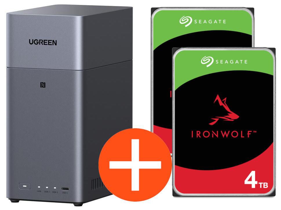 UGREEN NASync DH2300 NAS System 2-Bay 8TB inkl. 2x Seagate IronWolf ST4000VN006 4TB