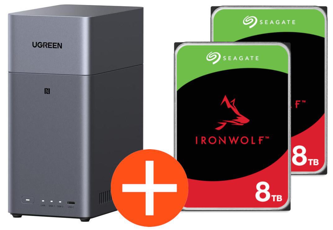 UGREEN NASync DH2300 NAS System 2-Bay 16TB inkl. 2x Seagate IronWolf ST8000VN002 8TB