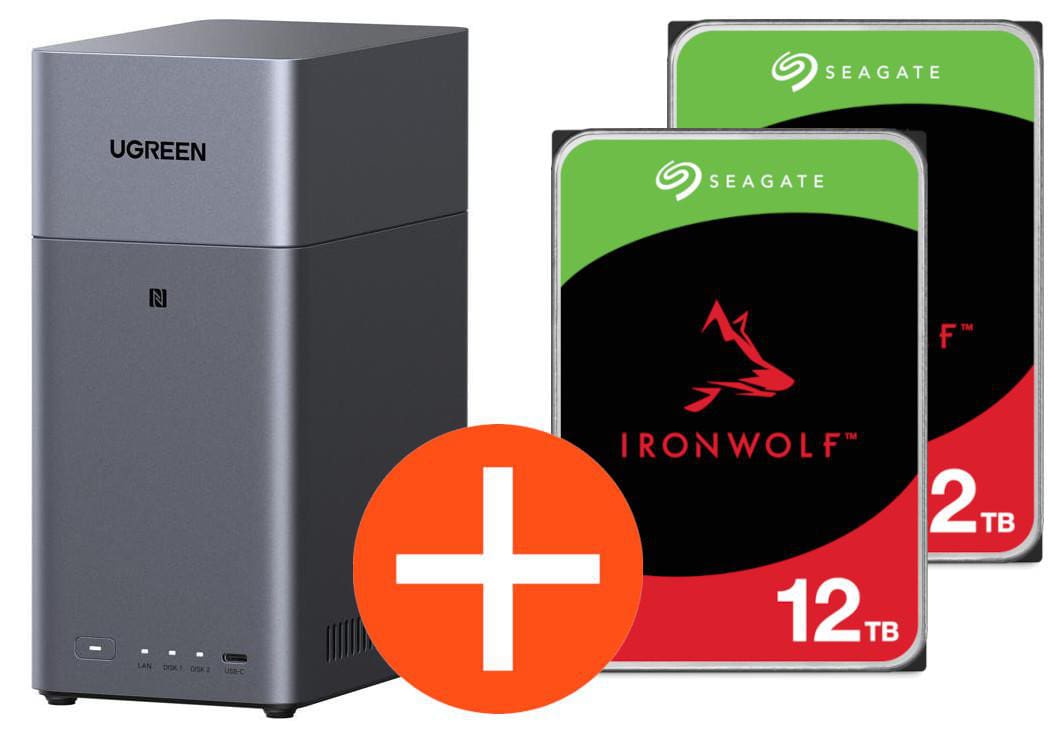UGREEN NASync DH2300 NAS System 2-Bay 24TB inkl. 2x Seagate IronWolf ST12000VN0008 12TB