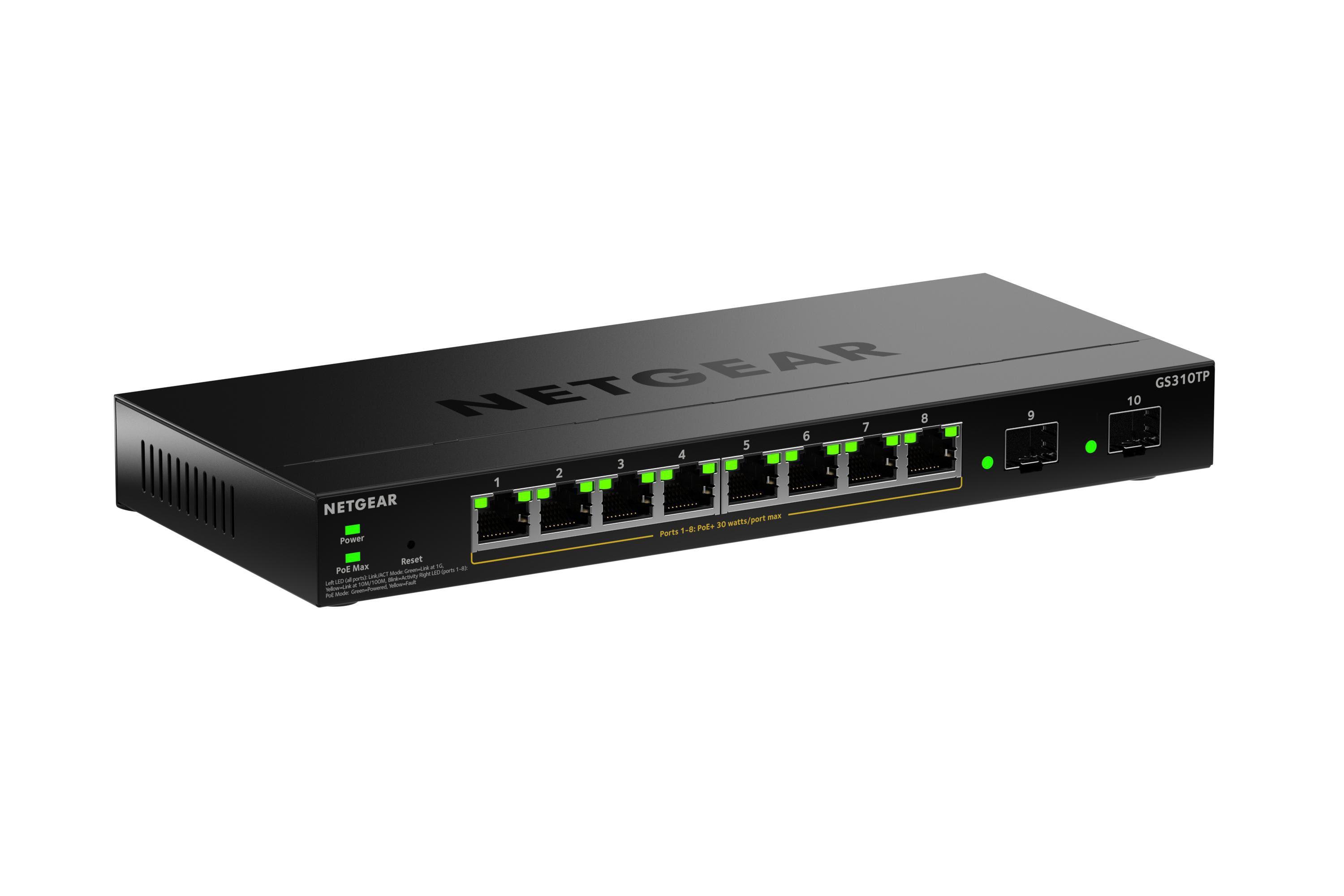 Netgear S350 Series 8-Port Gigabit Ethernet Poe+ Smart Managed Essentials Switch Mit 2 Dedicated Sfp Ports Schwarz Gs310tp-200Eus - Image 2