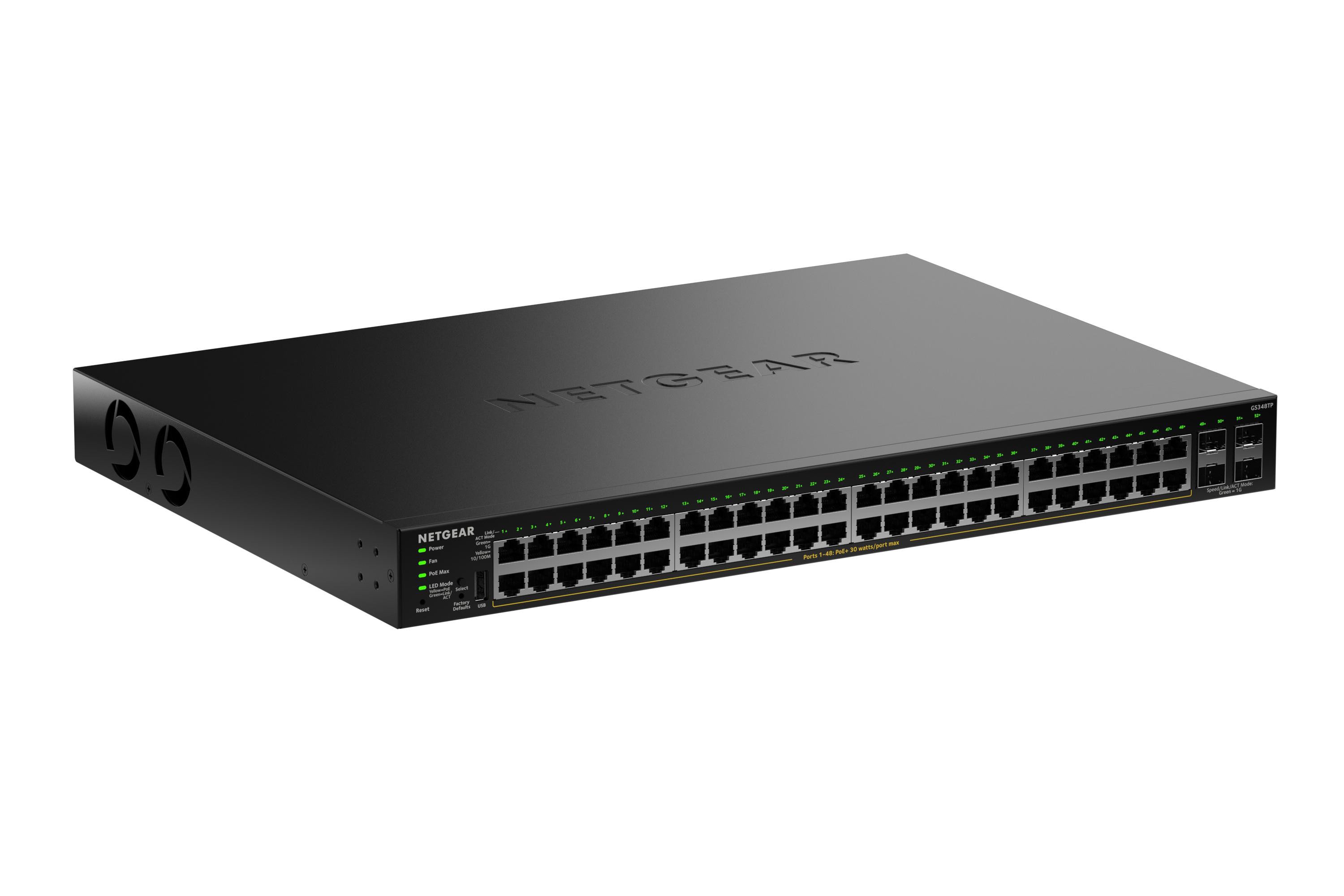 NETGEAR S350 Series 48-Port Gigabit Ethernet PoE+ Smart Managed Essentials Switch mit 4 Dedicated SFP Ports GS348TP-200EUS