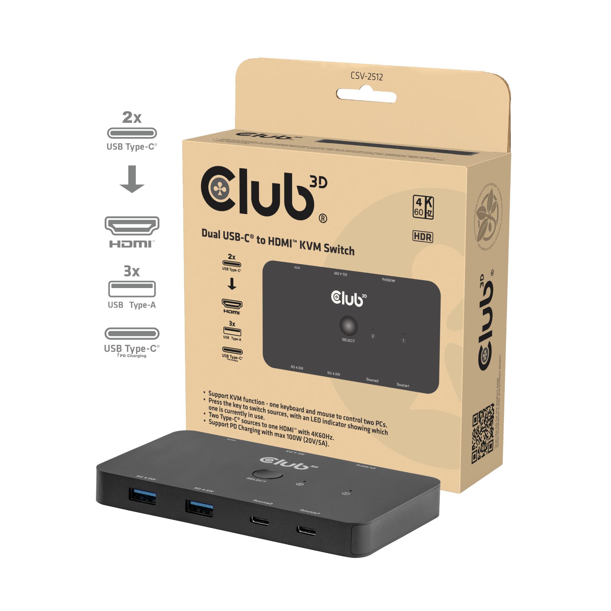 Club3d Club 3D Kvm Switch Dual Usb Type C Zu Hdmi 4K 60Hz Schwarz Csv-2512 - Image 4