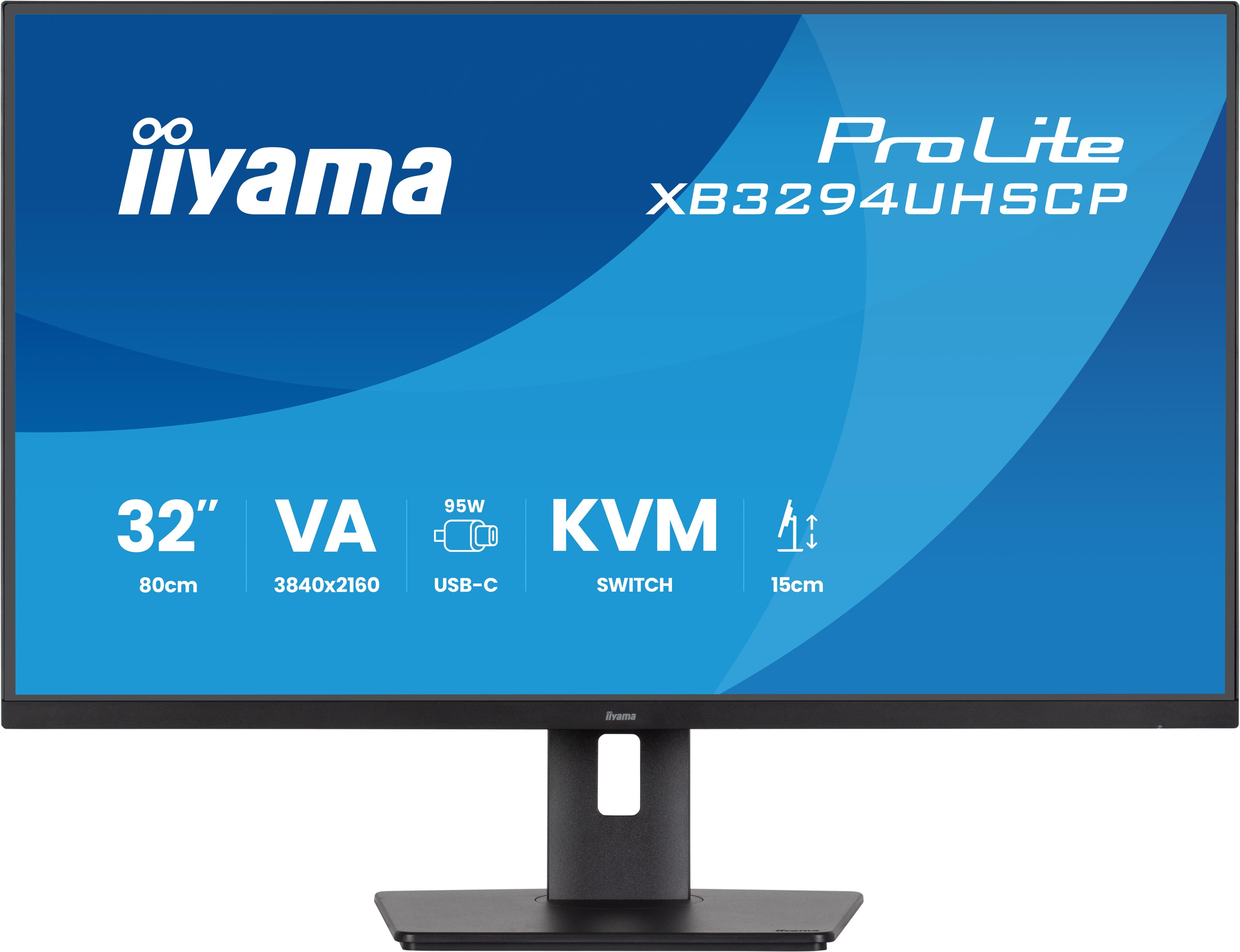 iiyama Prolite XB3294UHSCP-B1 4K UHD VA-Monitor | 80 cm, 31,5“, HDMI, DP, USB-C, USB3.2, USB-C dock, 95W, RJ45, Lautsprecher, KVM, PiP/PbP, Höhenverstellung, HDR10, schwarz - Bild 3