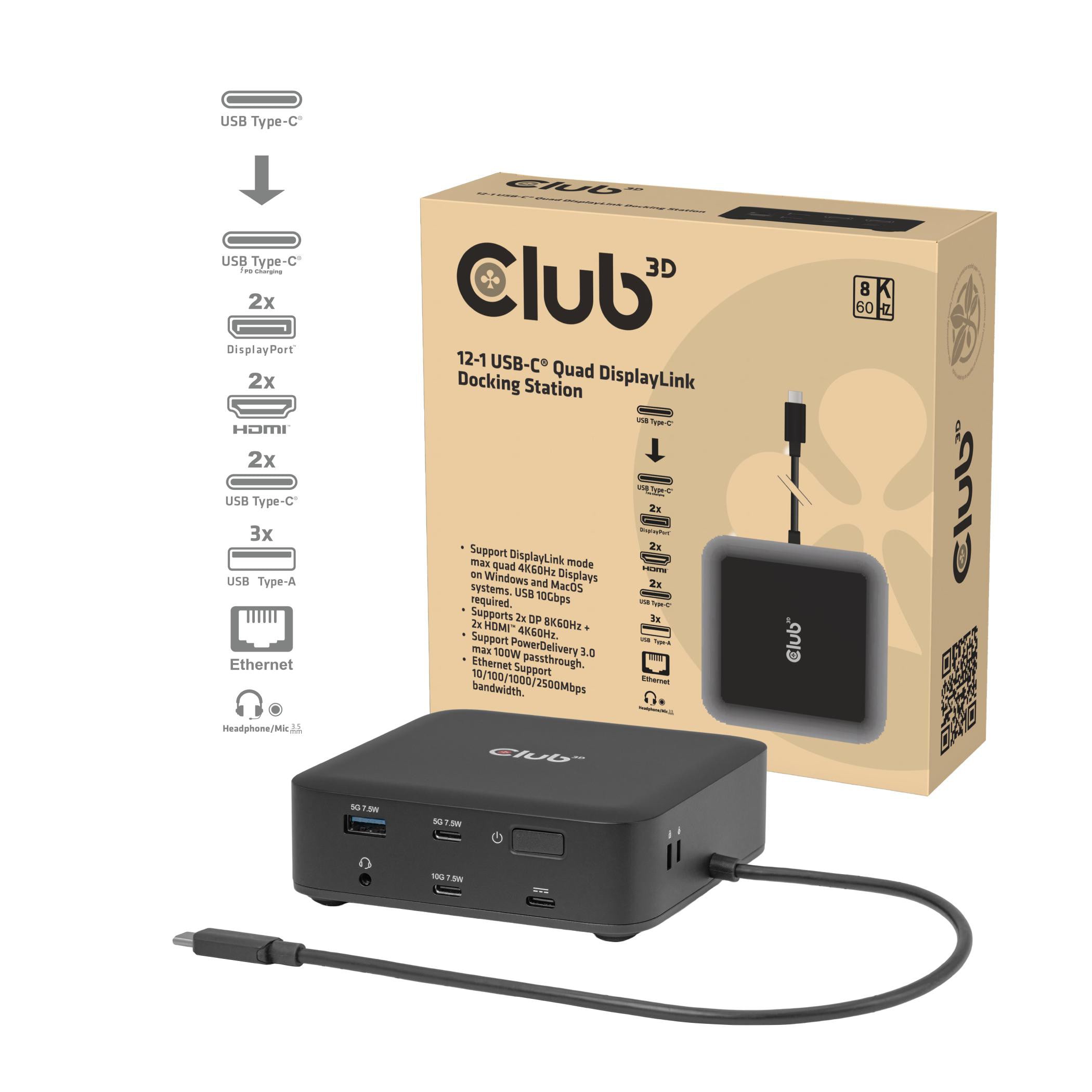 Club3d Club 3D 12-1 Usb-C® Quad Displaylink Dockingstation Csv-2542 - Image 3