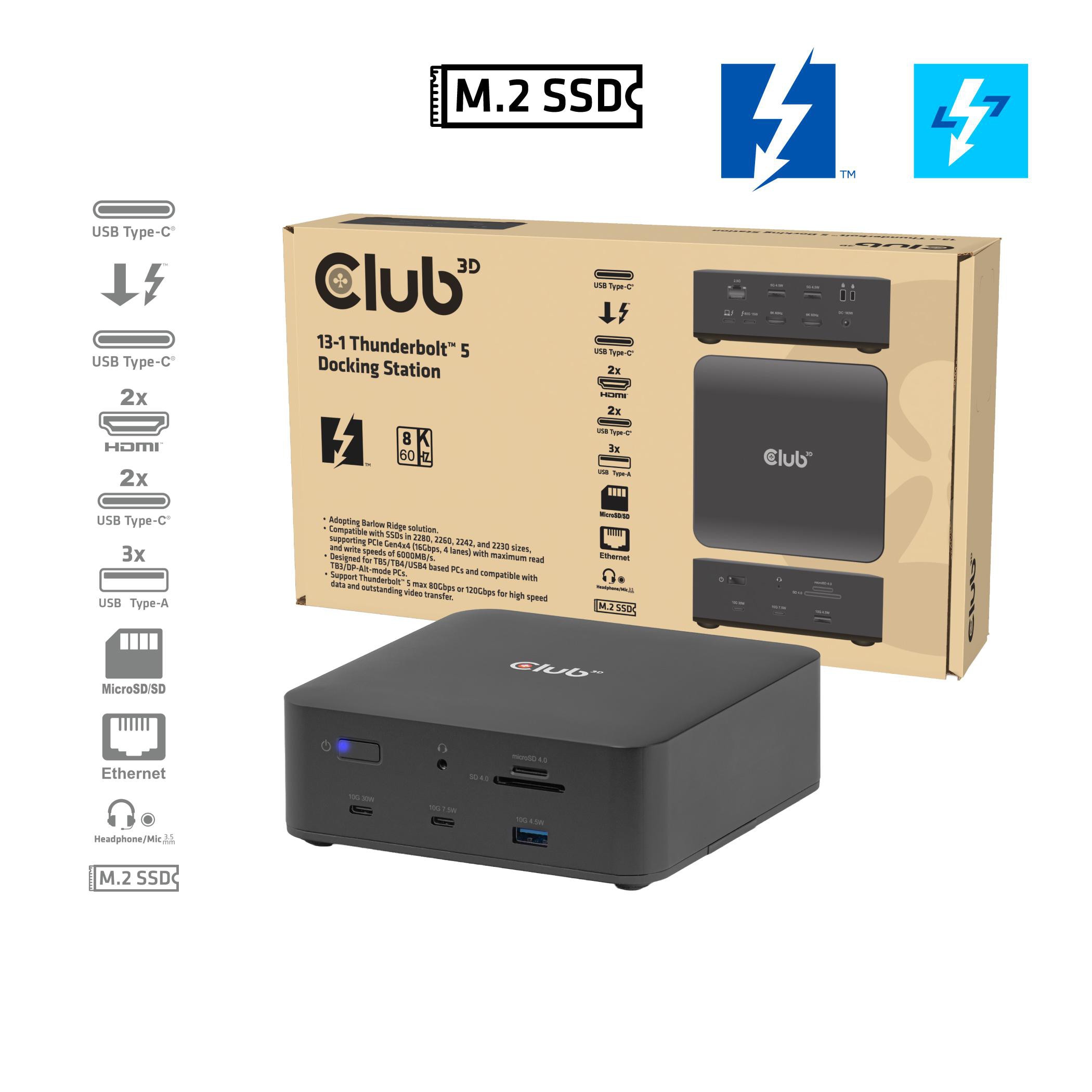 Club3d Club 3D Csv-2562 13-1 Thunderbolt™ 5 Docking Station Größe 3 Schwarz