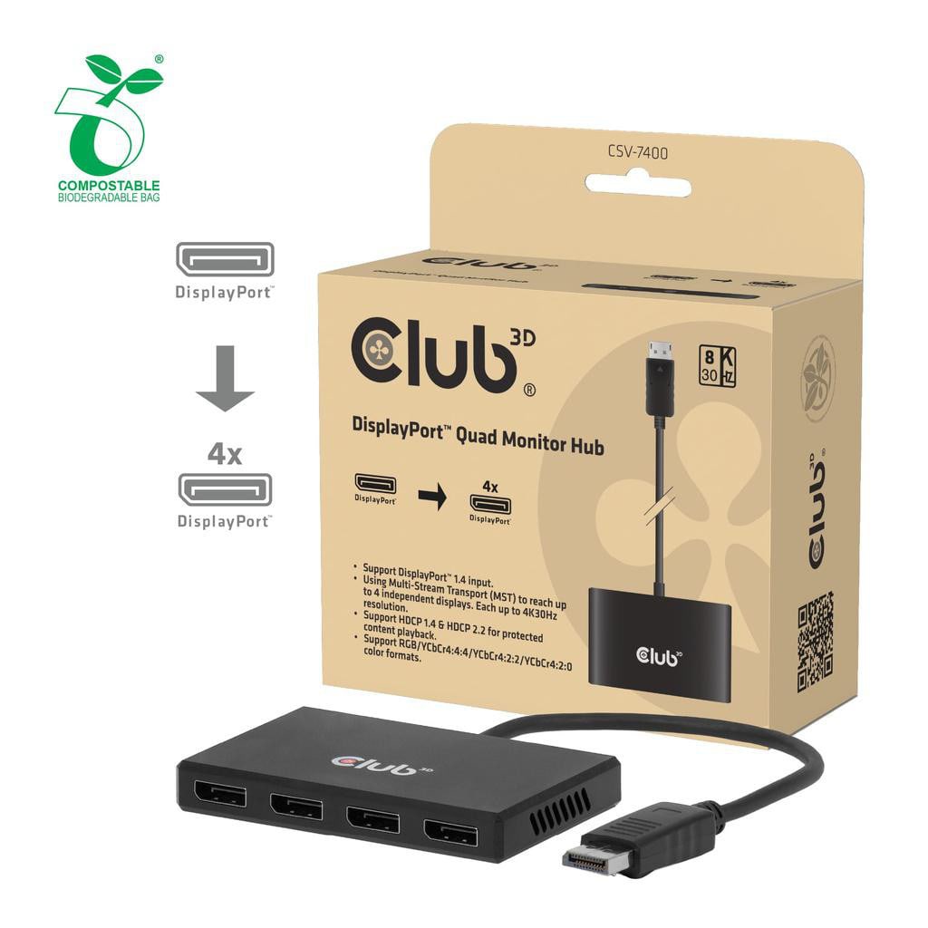Club 3D CSV-7400 DisplayPort™ Quad Monitor Hub MST 4x 4K30Hz (DisplayPort, DisplayPort), Video Adapter, Schwarz - Image 4