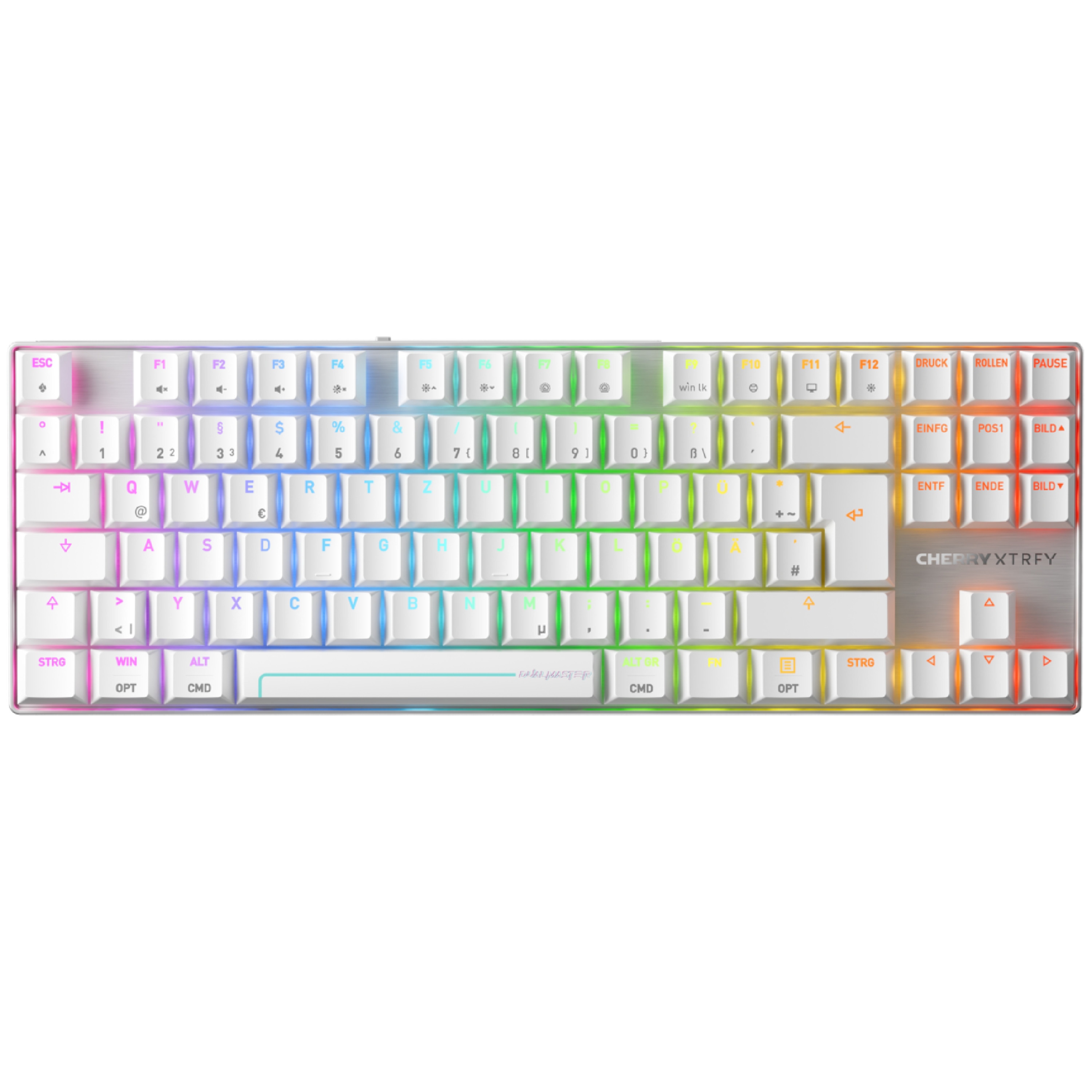 Cherry XTRFY MX 8.2 Pro TMR Weiß Gaming Tastatur, kabellos, TKL, Hot-Swap, MK CRYSTAL MAGNETIC-Switches, RGB, 2.4 Ghz, Bluetooth