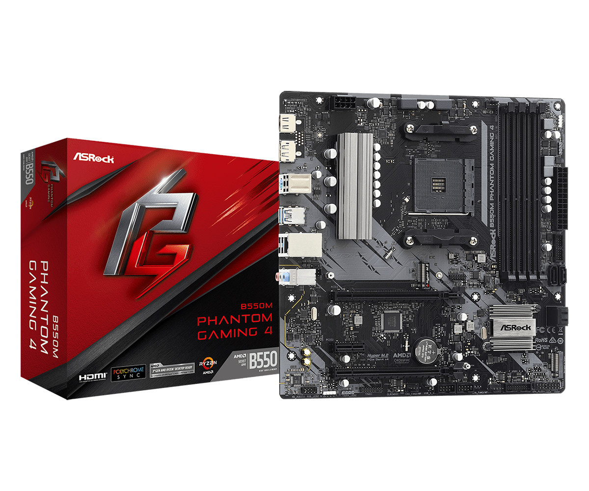 Asrock B550m Phantom Gaming Mainboard Sockel Am4/Hdmi/Dp Größe 4 Schwarz