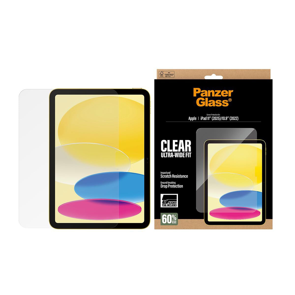 PanzerGlass Displayschutz iPad 11" (2025-2026) 10.9" (2022) Ultra-Wide Fit m. Fastfit tool