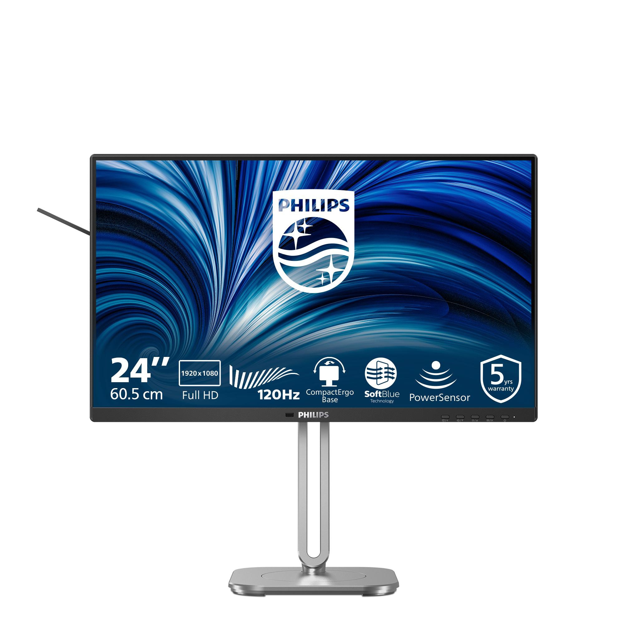 PHILIPS 24B2N4200-24 Zoll FHD Monitor, Lautsprecher, höhenverstellbar (1920x1080, 120 Hz, VGA, HDMI 1.4, DisplayPort 1.2, USB Hub) schwarz grau - Bild 4
