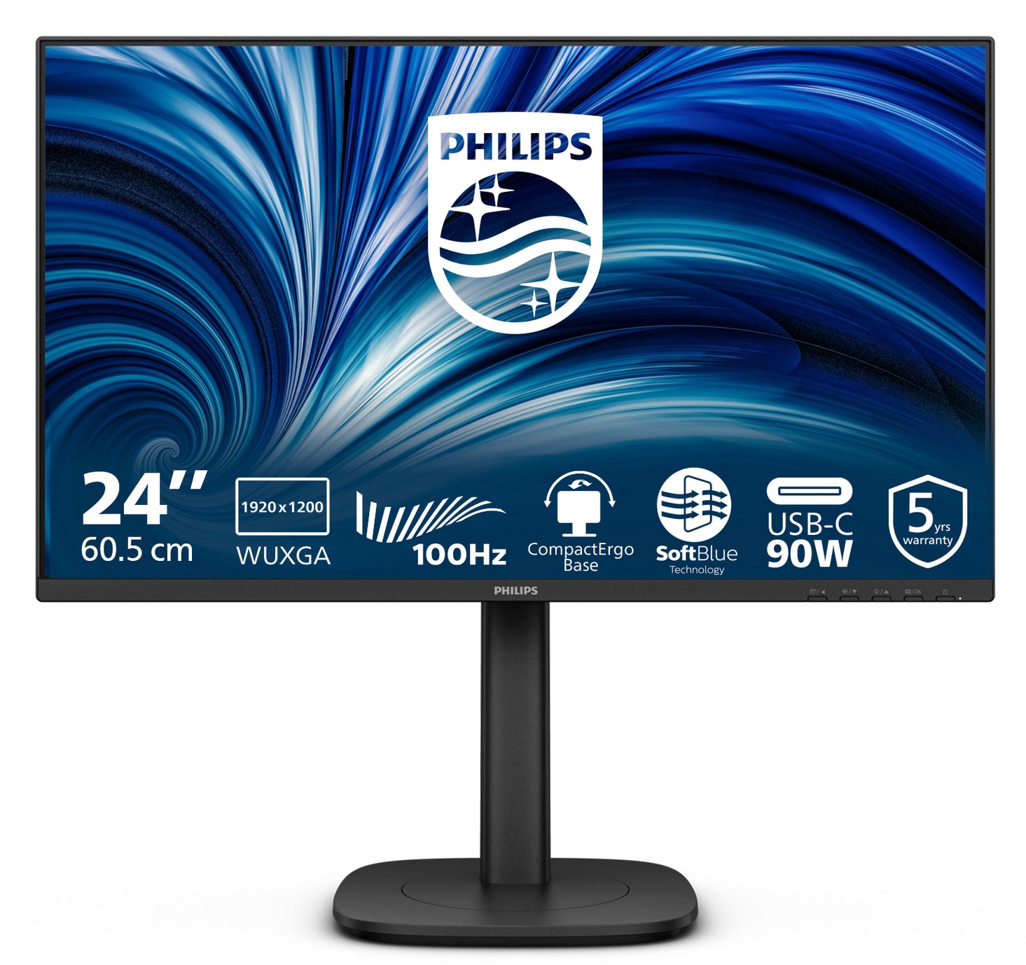 Philips 24B2u3301d 24.1 Zoll Wuxga Ips Office Monitor 16:10 100 Hz Dp/Hdmi/Usb-C Pd90w/Lan Docking Größe 24 Schwarz