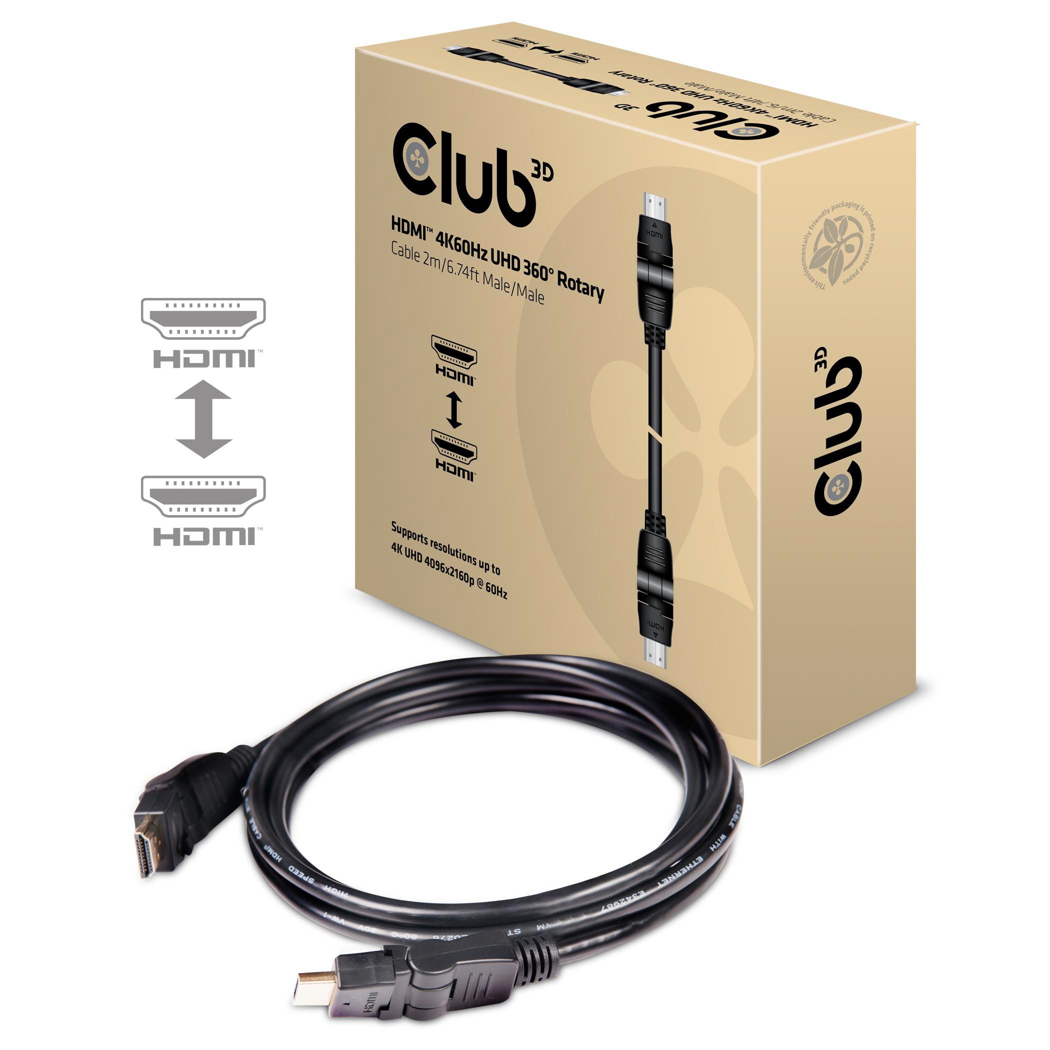 Club 3D CAC-1360 HDMI™ 2.0 4K60Hz UHD 360 Degree Rotary Kabel 2m