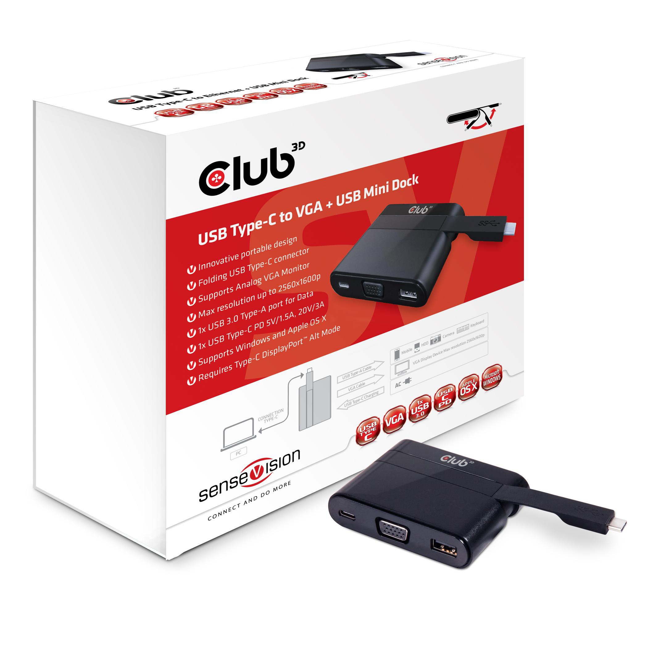 Club3d Club 3D Csv-1532 Usb-C® To Vga + Usb-A 5Gbps+ Usb-C® Charging Mini Dock Größe 3 Schwarz