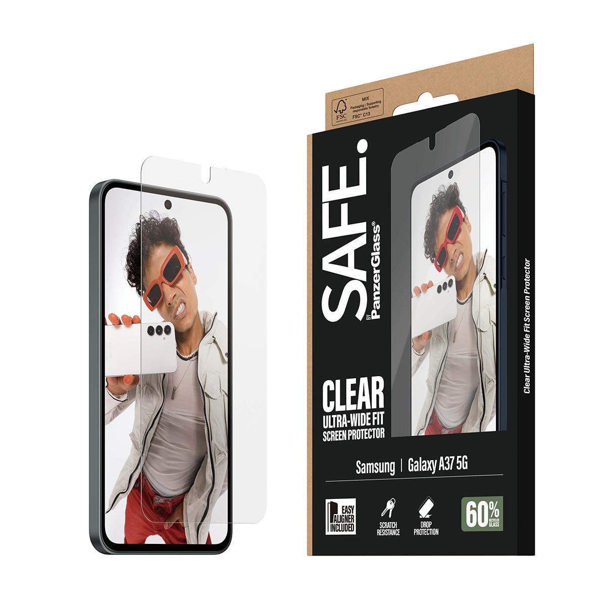 Panzerglass Safe. By Panzerglass® Displayschutz Samsung Galaxy A37 Ultra-Wide Fit M. Easyaligner 5G Transparent
