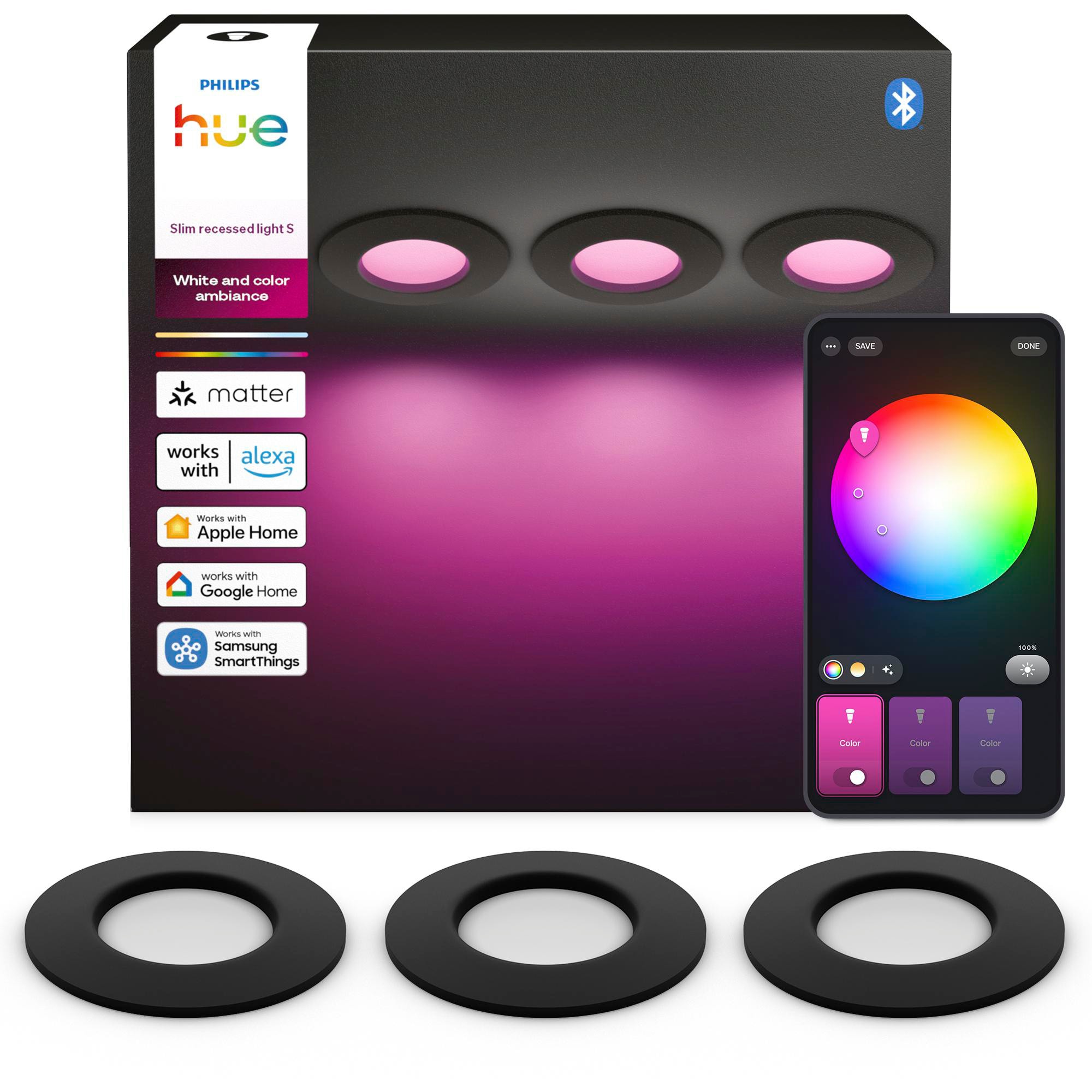 Philips Hue Schwarz Einbauleuchte, Slim Downlight Led Einbauleuchte, App- & Sprachsteuerung (Gu10, Aluminiumdruckguss, Pc) - Bild 4