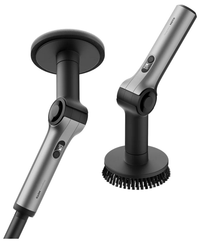 HOTO Flexi Cordless Spin Scrubber HFE0030GL – Kabellose elektrische Reinigungsbürste mit Teleskopstiel, Akku & 6 Bürstenaufsätzen