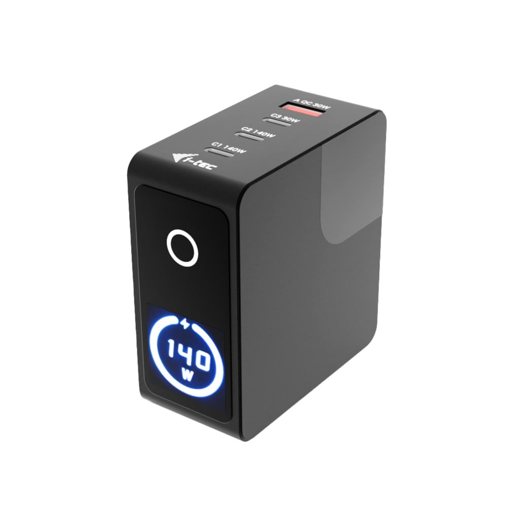 I-Tec 140W Intelligent Multiport Usb-C Ladegerät-/Netzteil, 3X Usb-C, 1X Usb-A, Touch-Display, Pd 3.1 Größe 3 Schwarz