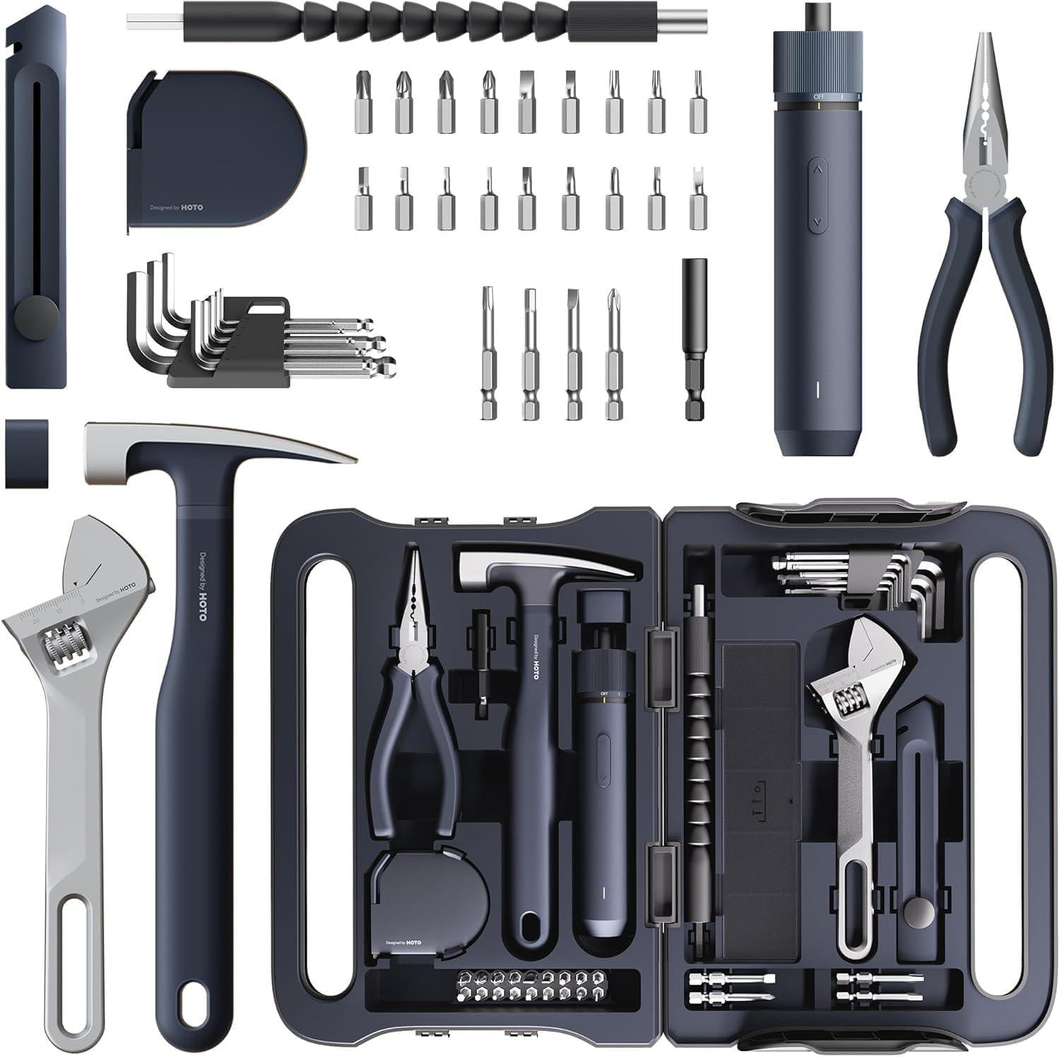 HOTO QWGJB003 Household Tool Set – 40-teiliges Werkzeugset mit 3,6V Akku-Schrauber, Handwerkzeugen & Design-Werkzeugkoffer