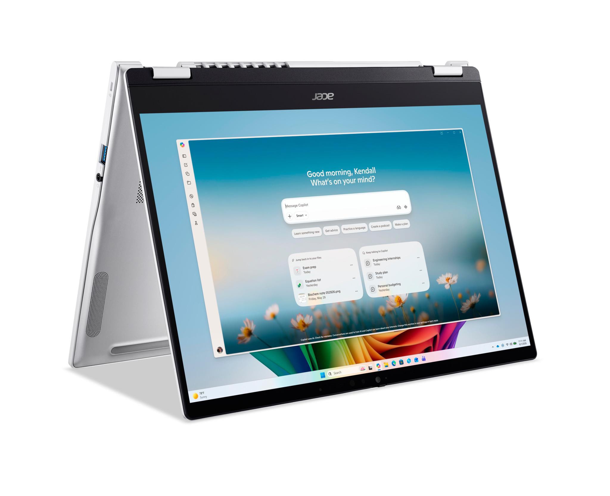 Acer Swift Spin Ai Sfsp14-I51t-59E2 14" Wuxga Touch Core Ultra 5 325 16Gb/512Gb Win11 Größe 14 Silber