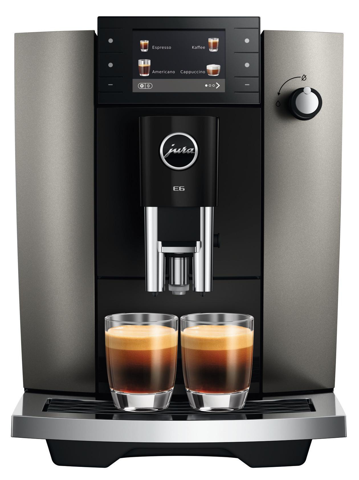 Jura E6 (Ed) Kaffeevollautomat, Spezialitäten, 3,5''-Farbdisplay, Wifi-Fähig, Hot & Light Brew, Feinschaum-Technologie, Energiesparmodus, Dark Inox Größe 17 Grau