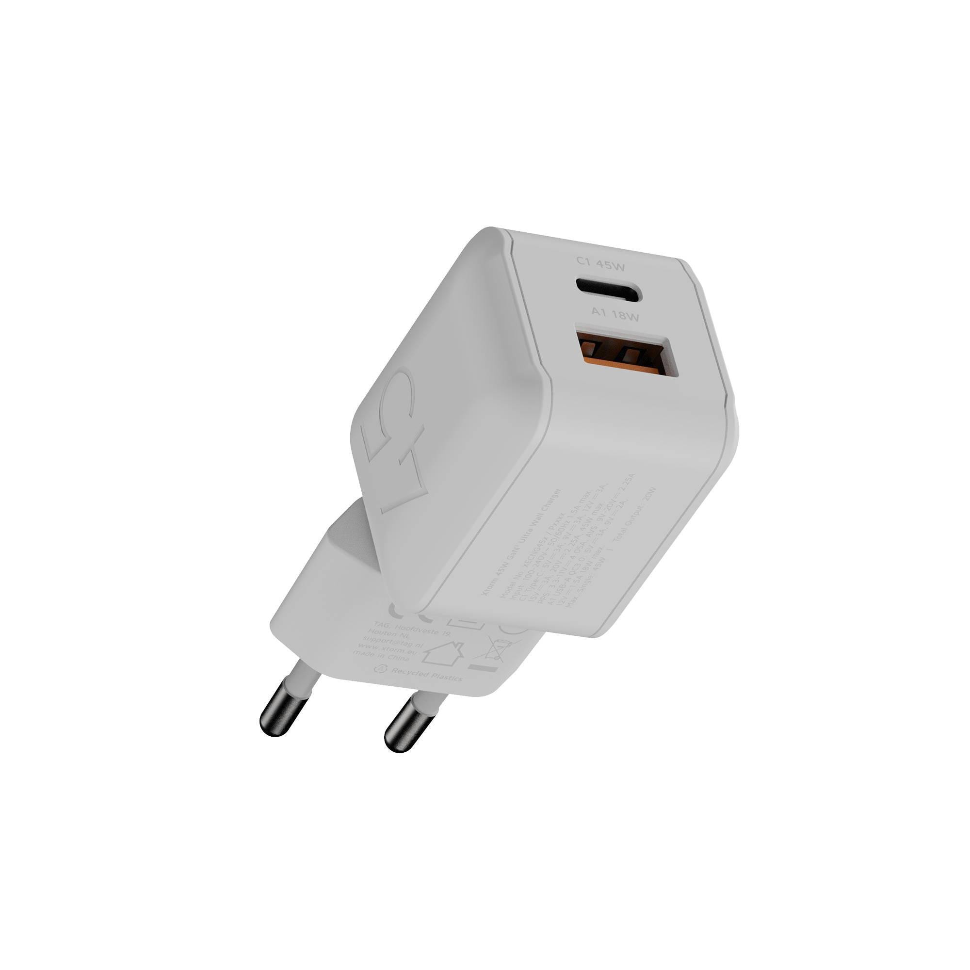 Xtorm Nextgen Gan3 Ultra Wand-Ladegerät 45W Pd 1X Usb-C / 1X Usb-A Größe 45 Weiß
